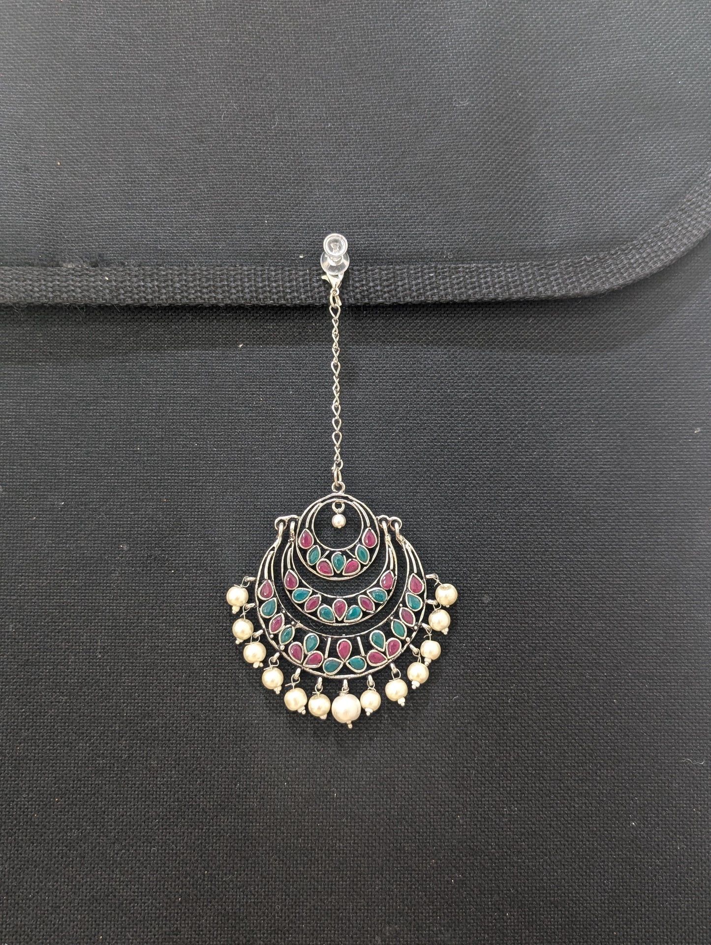 Oxidized silver Polki XL Maang Tikka