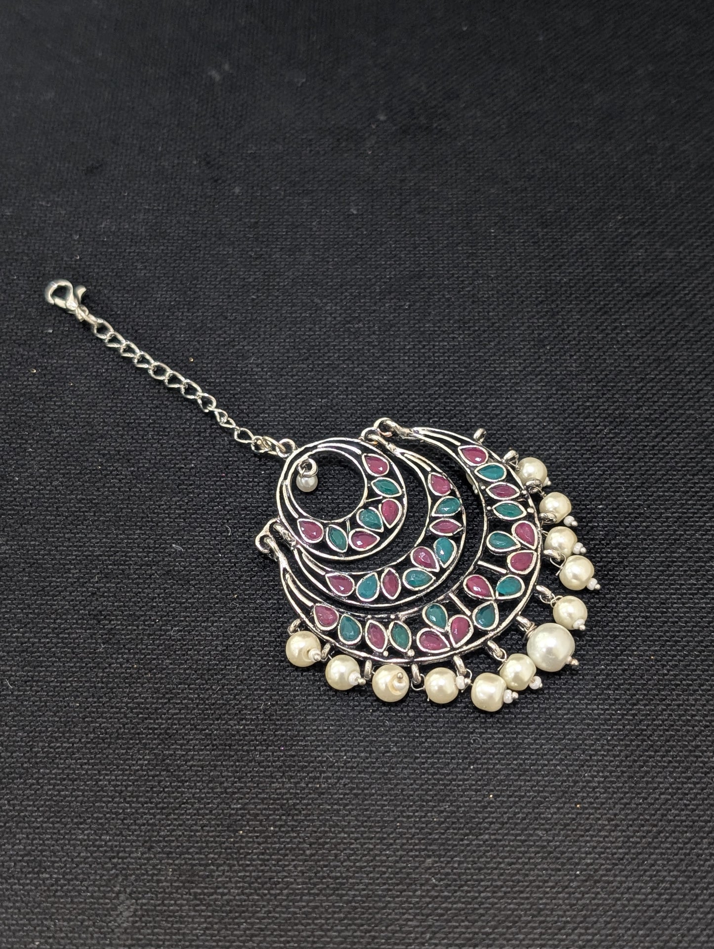 Oxidized silver Polki XL Maang Tikka