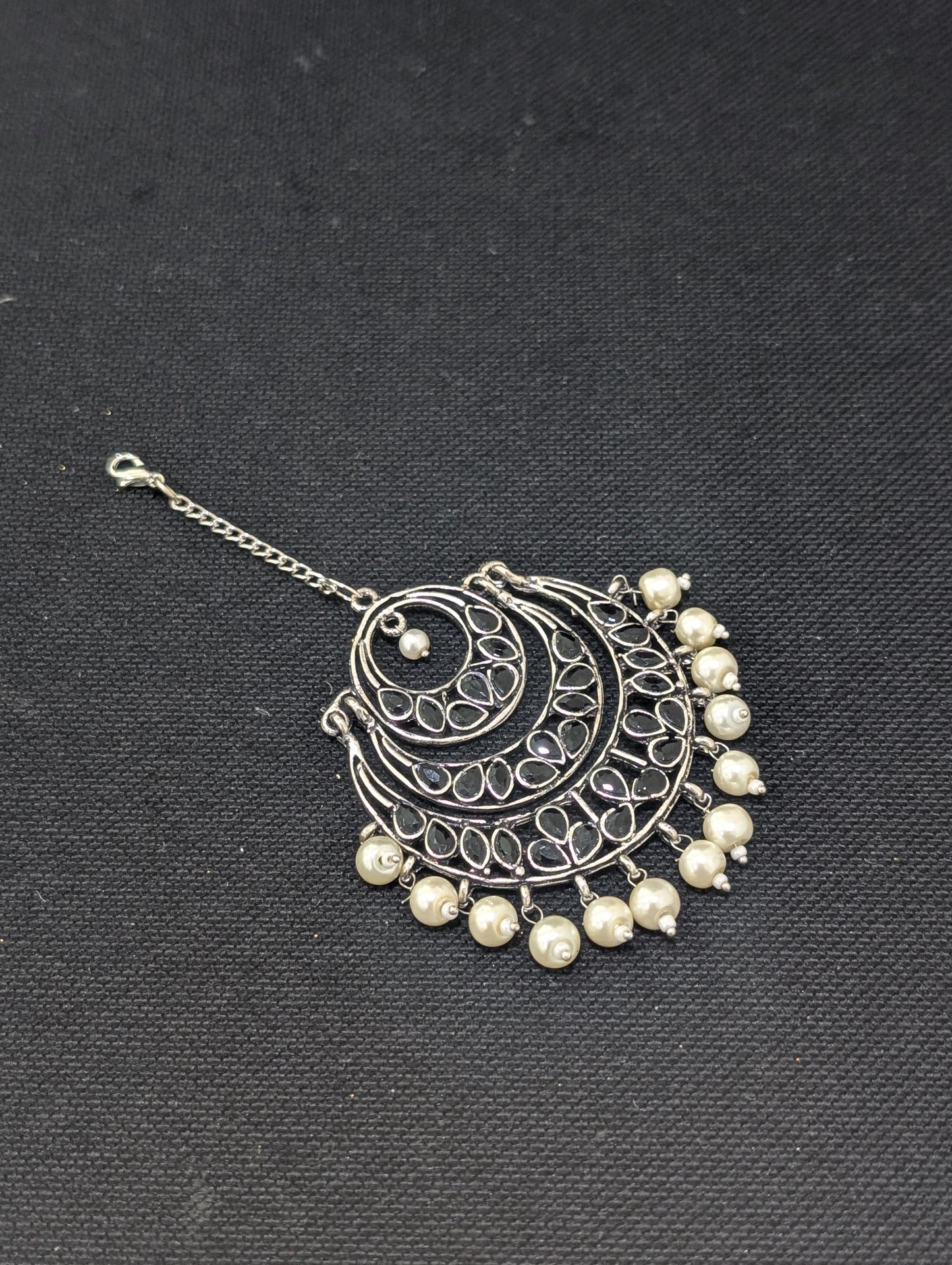 Oxidized silver Polki XL Maang Tikka