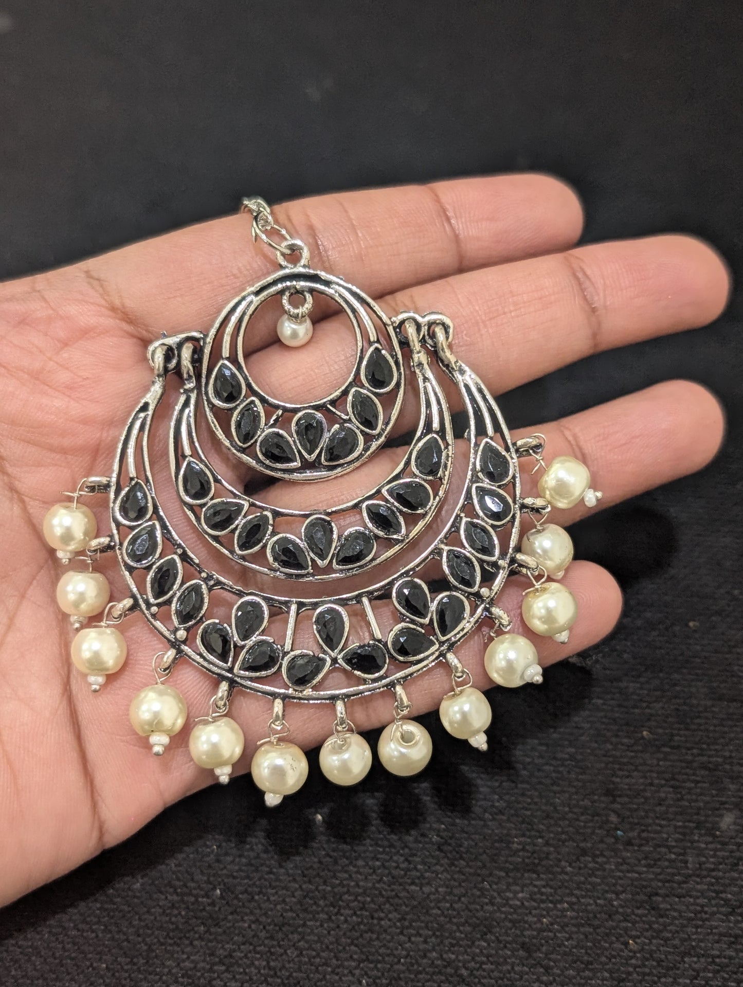 Oxidized silver Polki XL Maang Tikka