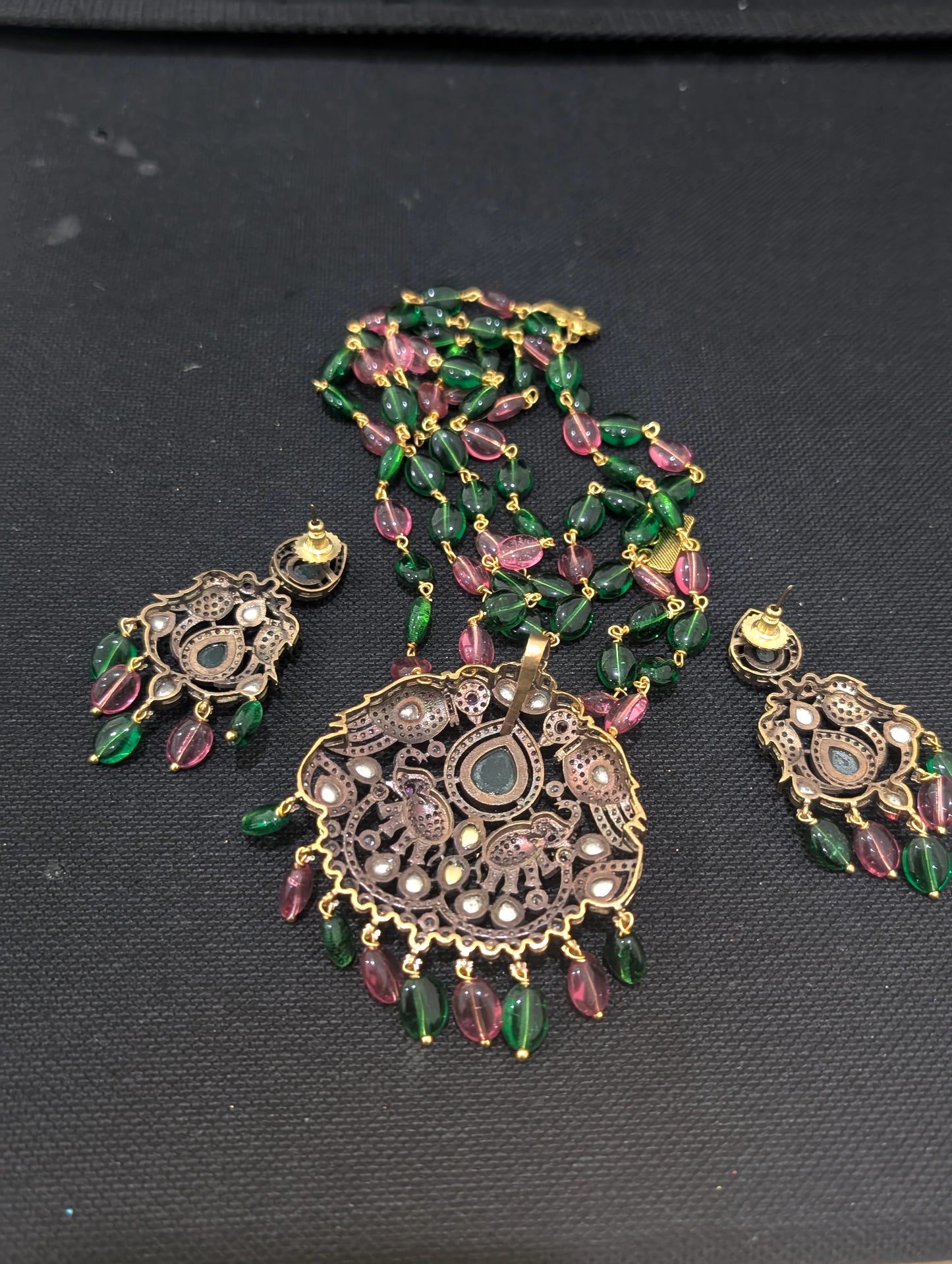 Victorian CZ Long chain Necklace and Earrings set - D2