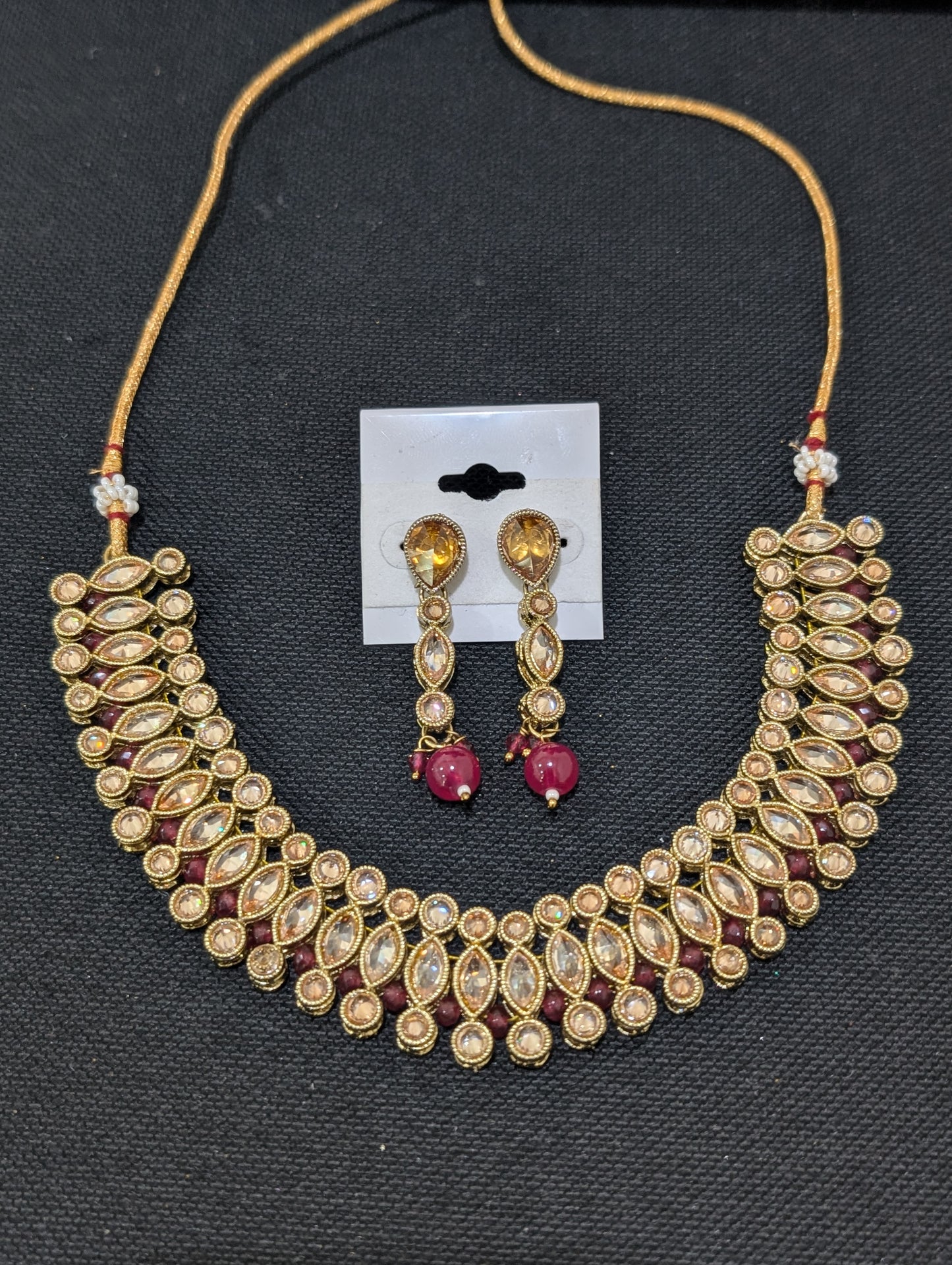 Mehandi polish polki stone choker necklace and earrings set