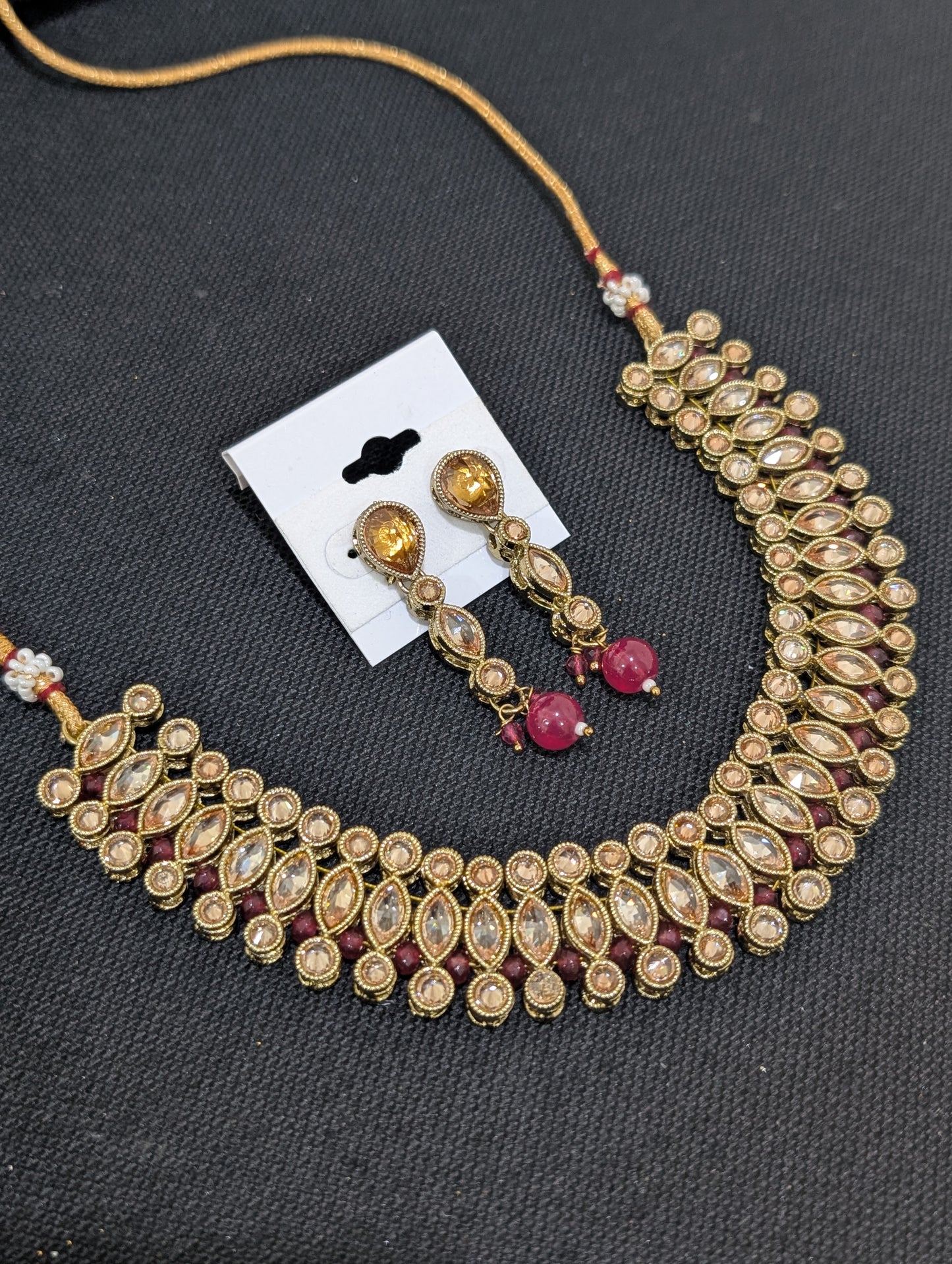Mehandi polish polki stone choker necklace and earrings set