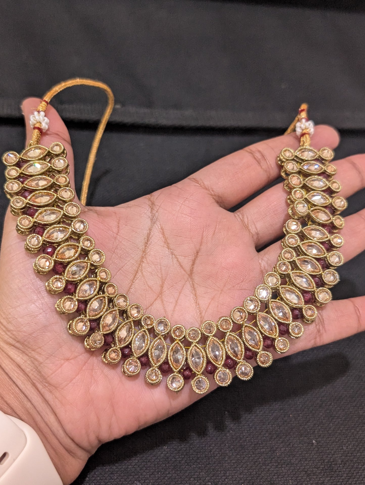 Mehandi polish polki stone choker necklace and earrings set