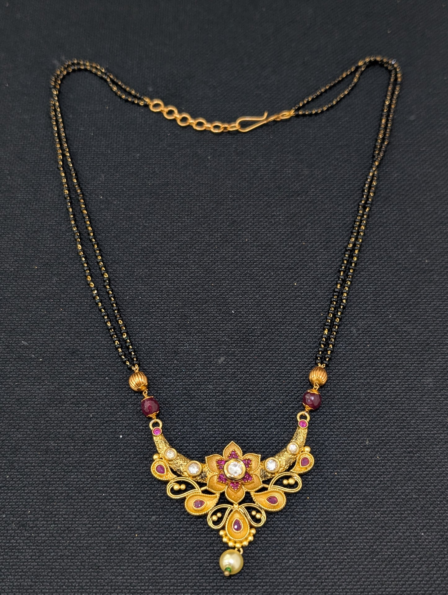 Mangalsutra - CZ Pendant Necklace- Dual strand - Flower design