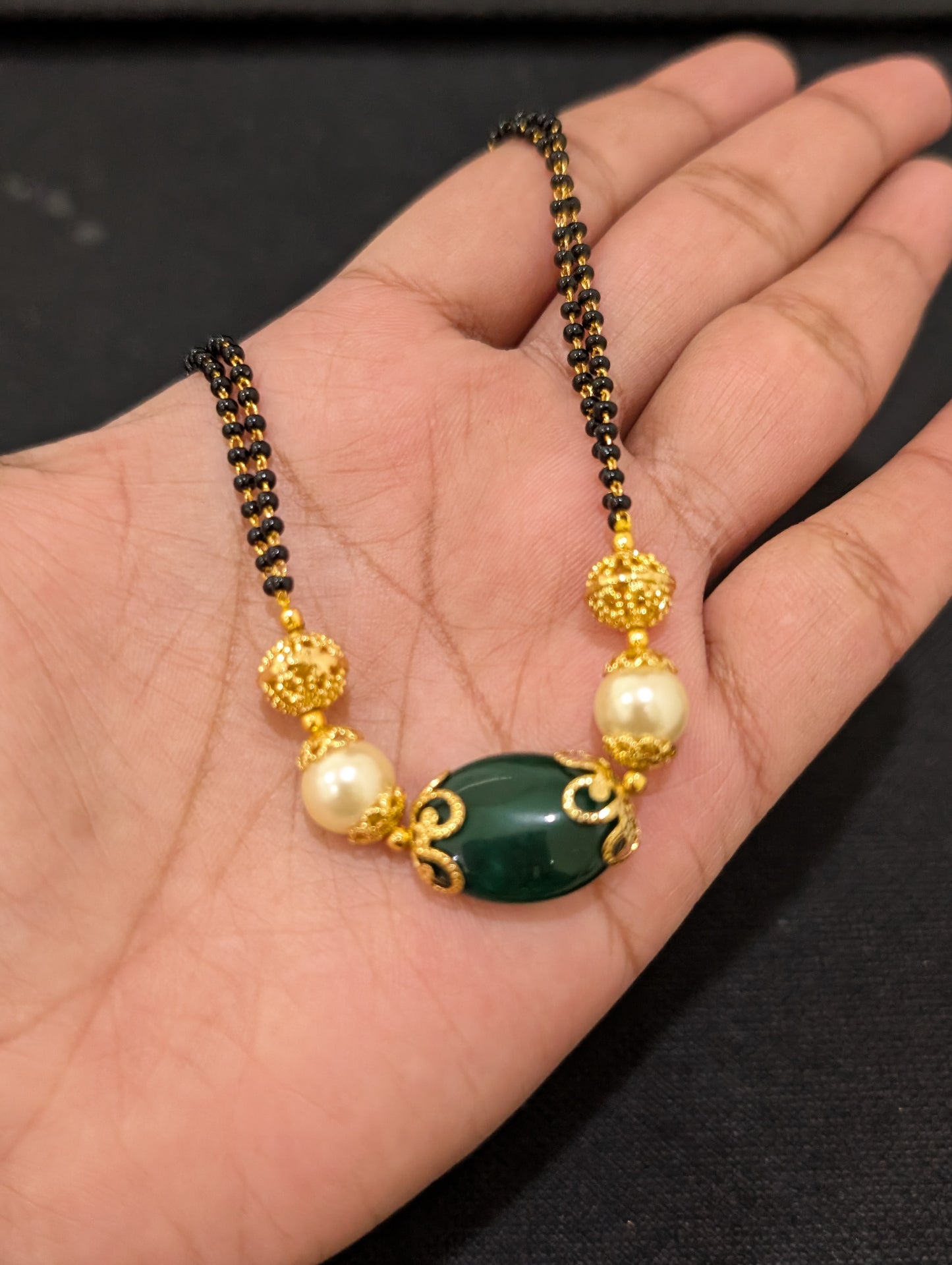 Mangalsutra - Green Pearl bead Pendant Necklace - Double strand