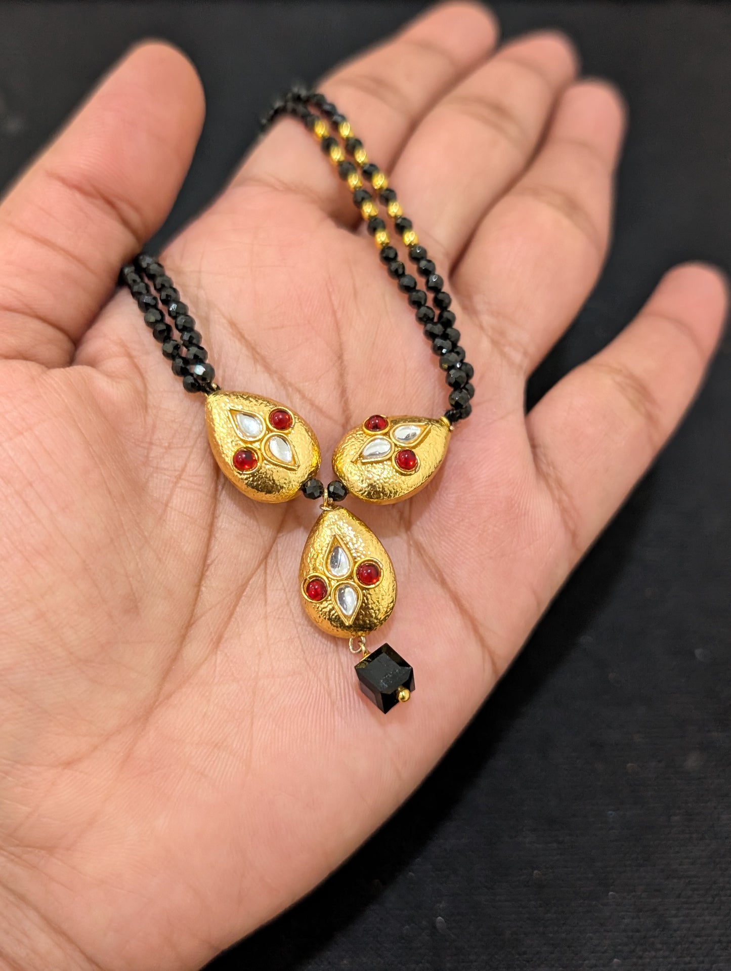 Mangalsutra - Teardrop Kundan Pendant Necklace - Dual strand