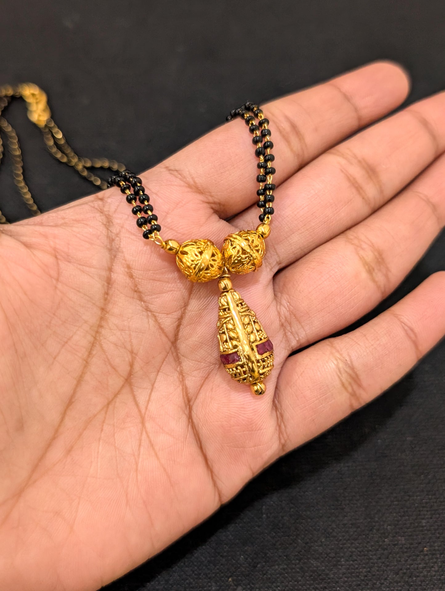 Mangalsutra - Pink CZ dangle Pendant Necklace - Dual strand