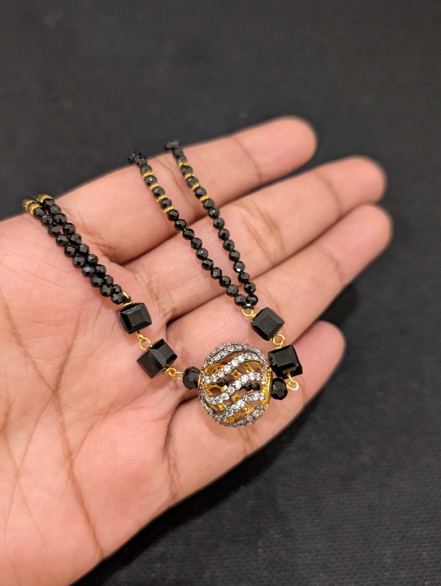 Mangalsutra - Black rhodium plated ball Pendant Necklace - Dual strand