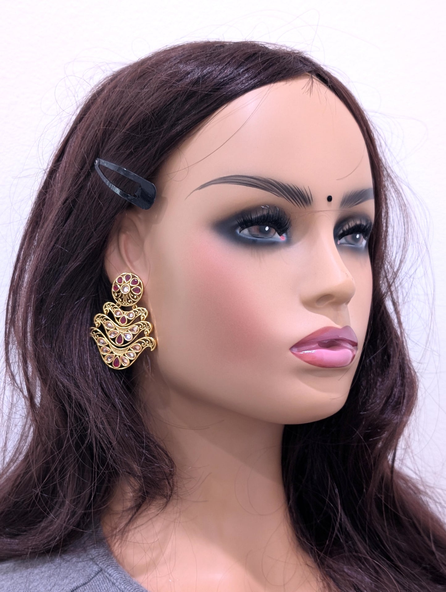 Polki stone pasted Gold plated Unique Chandbali Earrings