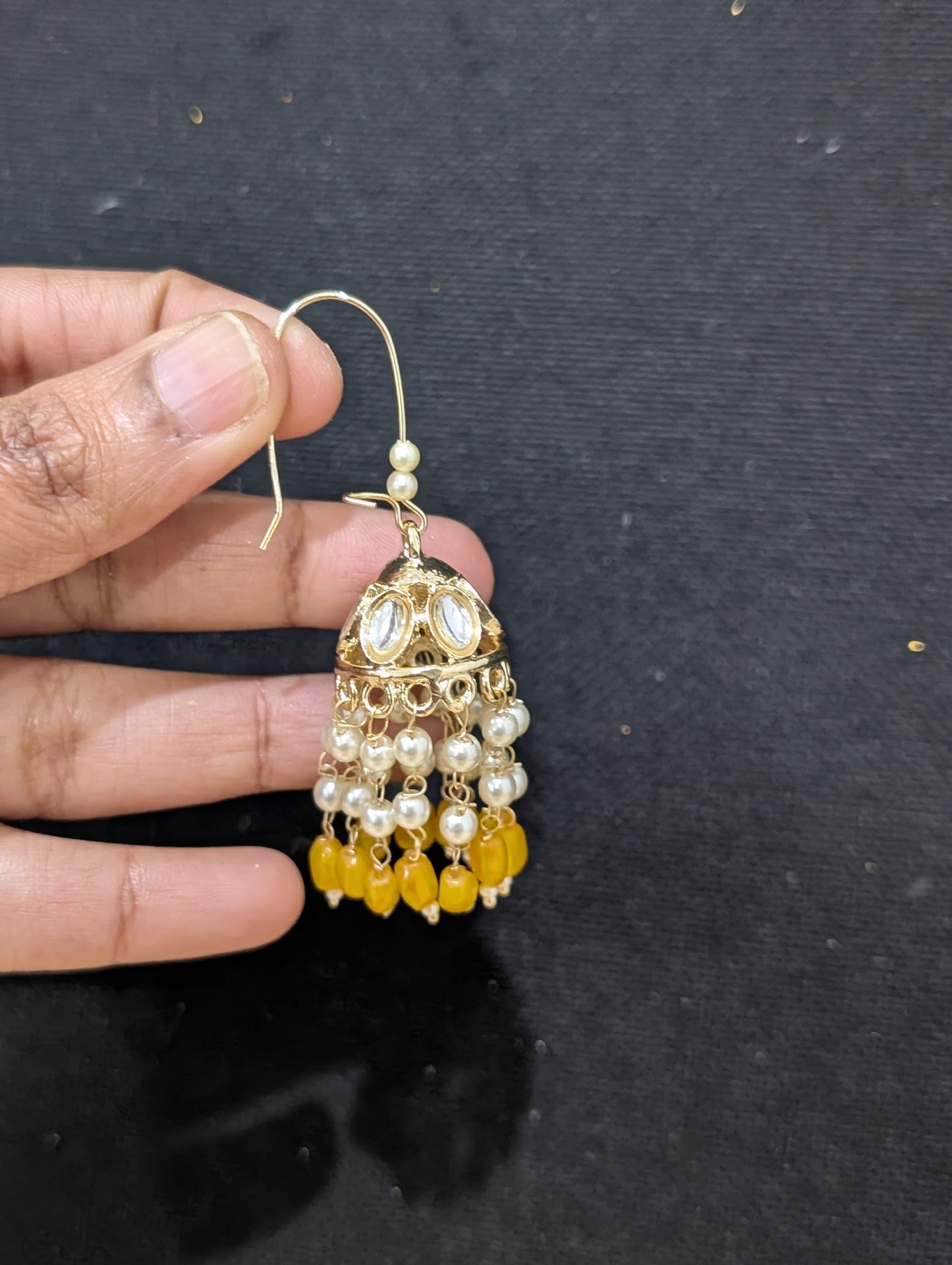 Pearl tassel Kundan Hoop Jhumka Earrings