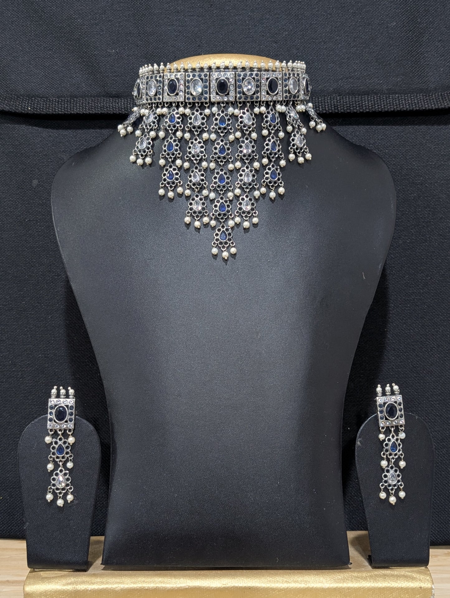 Designer German Silver CZ Statement Choker set
