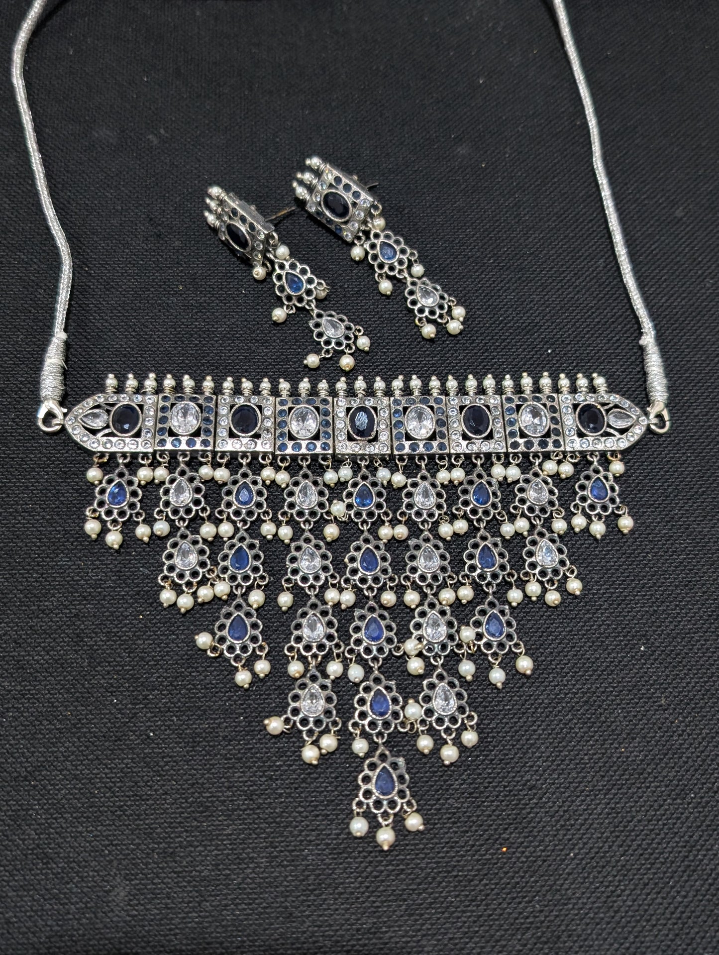 Designer German Silver CZ Statement Choker set