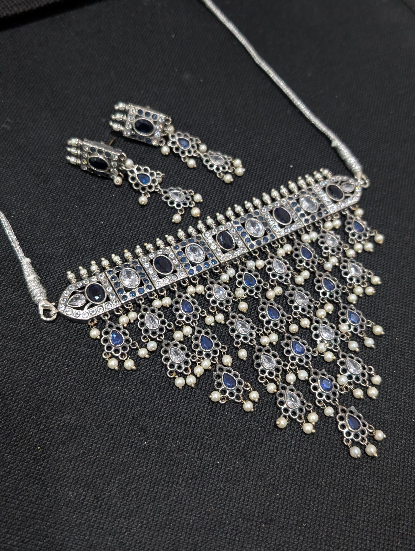 Designer German Silver CZ Statement Choker set