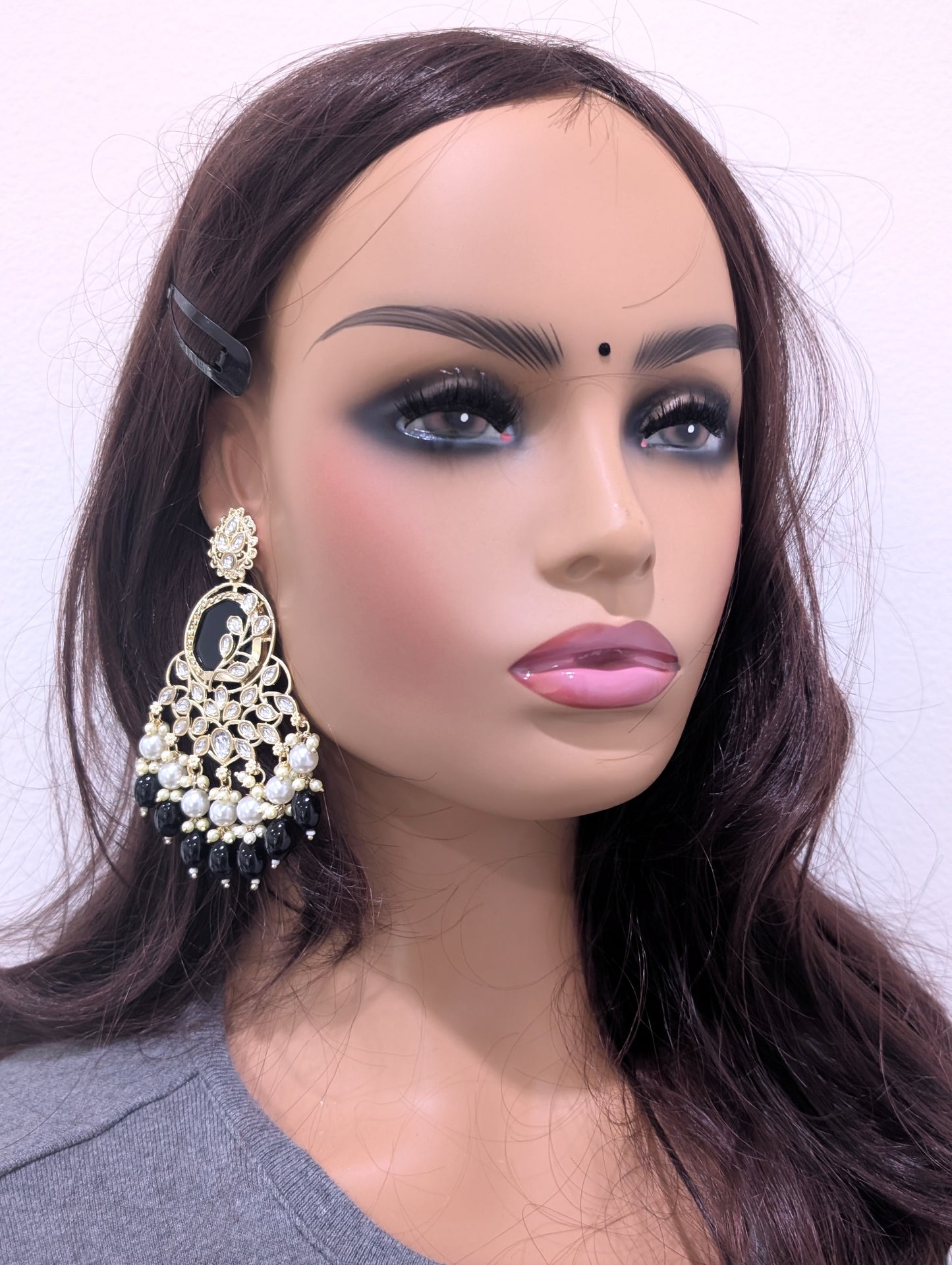 XL size Glass Kundan Beaded Chandbali Earrings