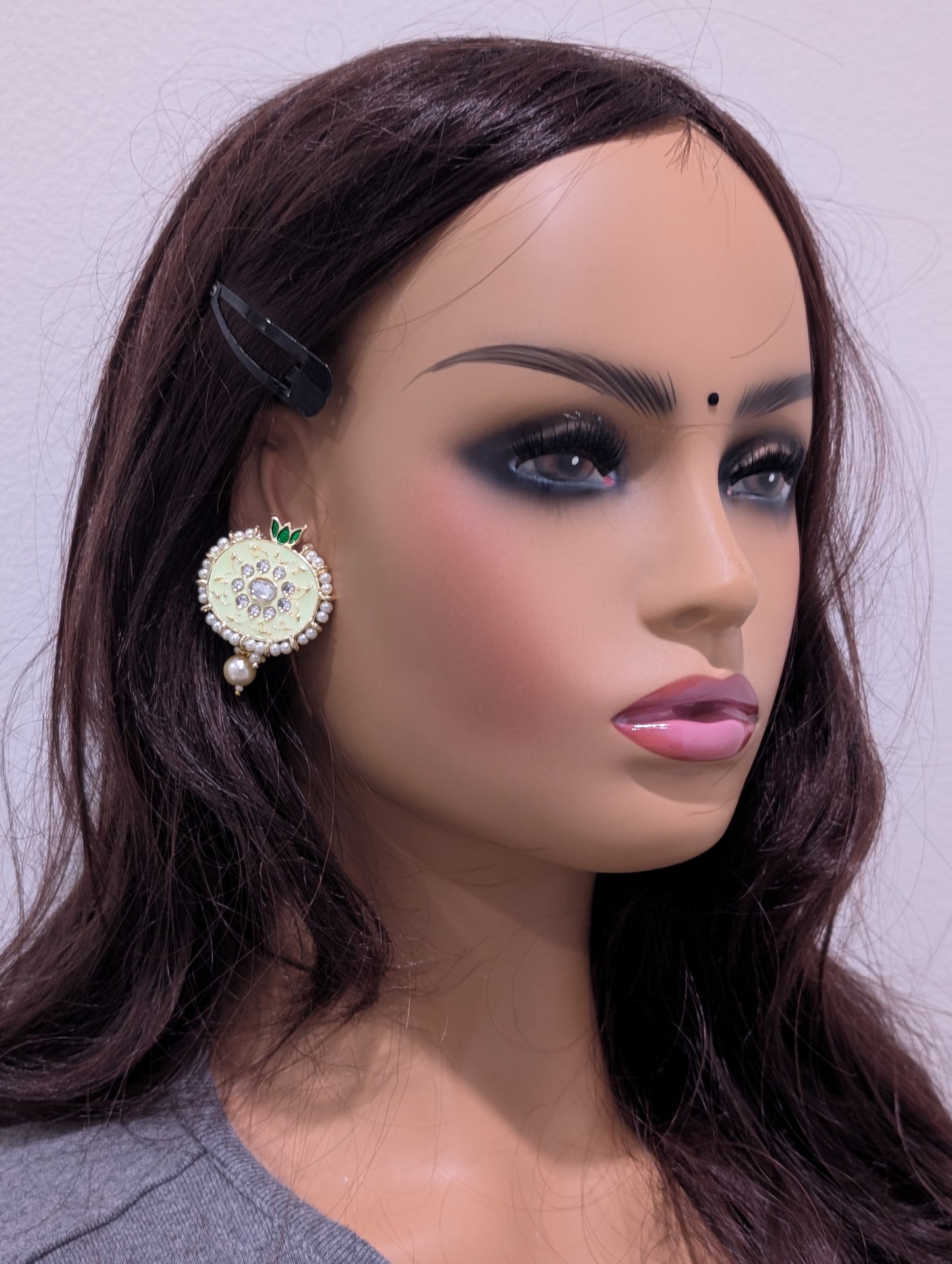 Oval Stud with Tassel style enamel Earrings