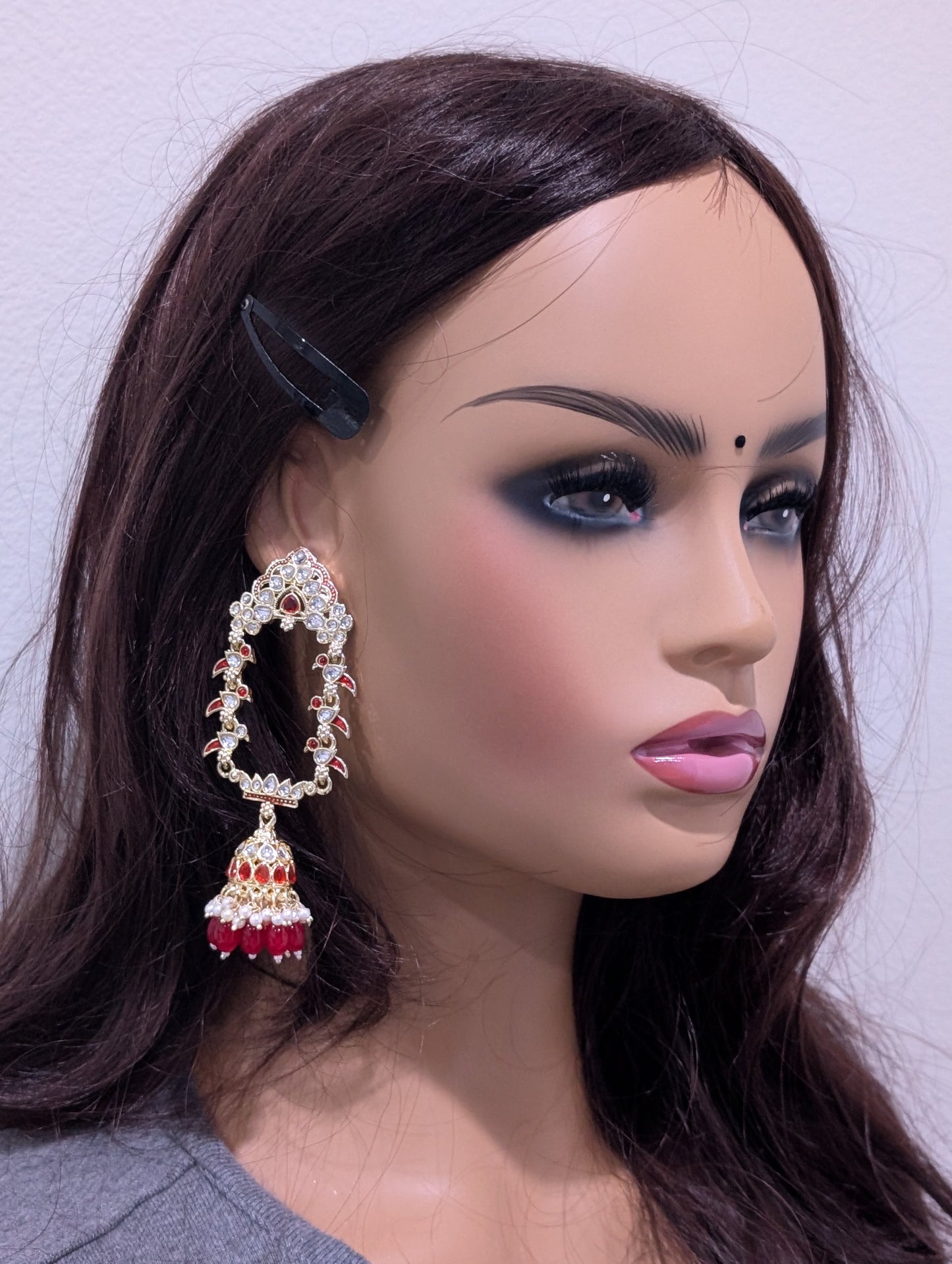 Designer Bird Glass Kundan Beaded Jhumka Earrings