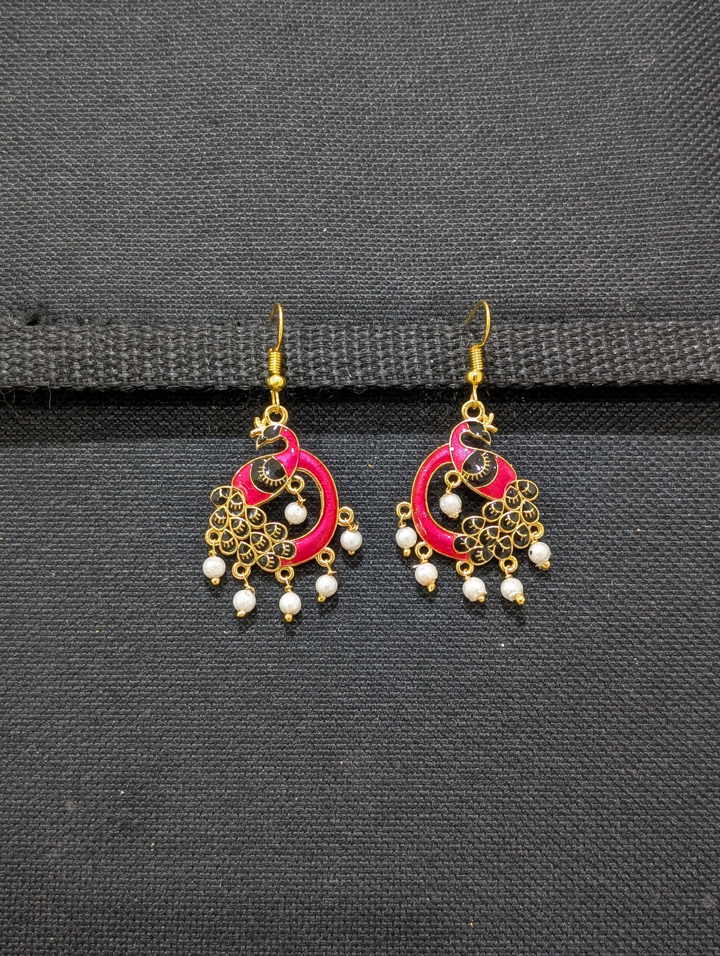 Peacock meenakari hook drop Earrings - More colors