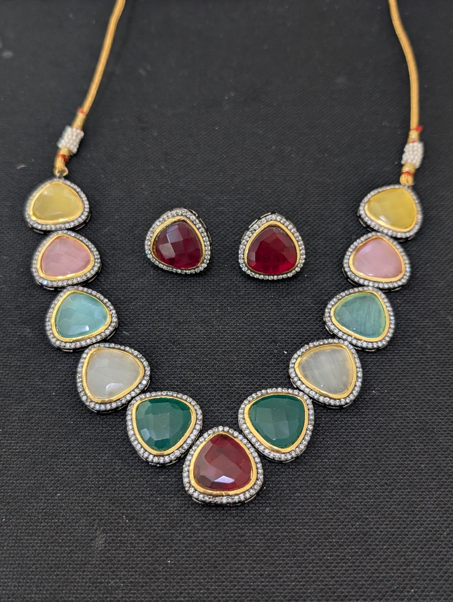 Colorful Resin bead Black Rhodium necklace and earrings set