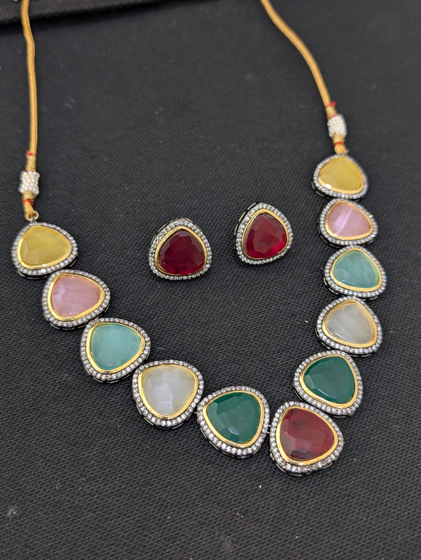 Colorful Resin bead Black Rhodium necklace and earrings set