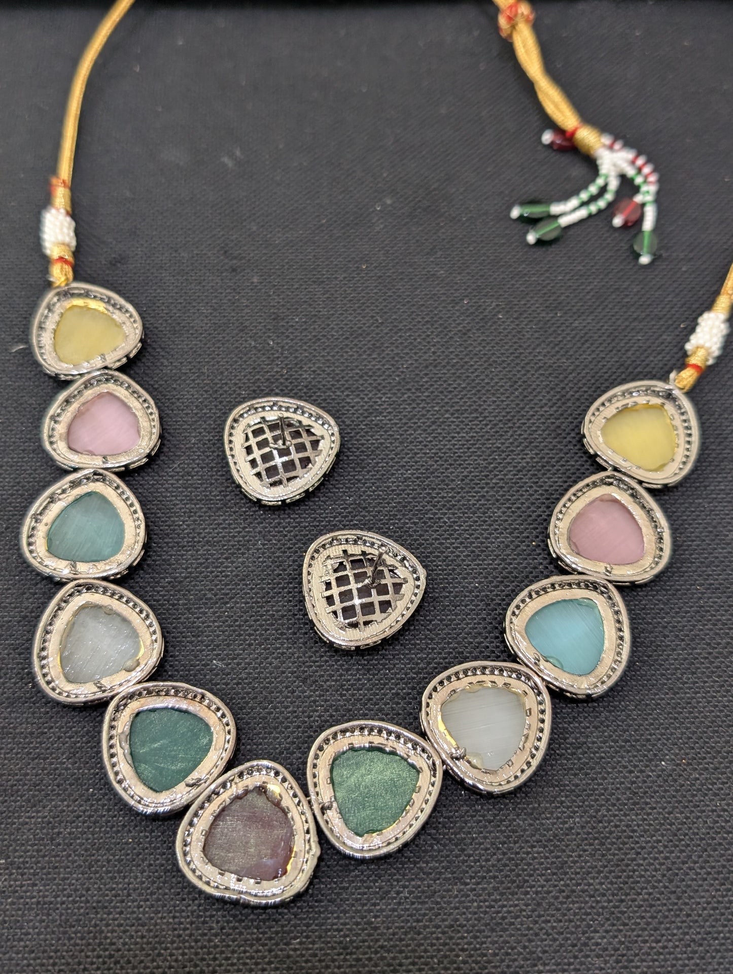 Colorful Resin bead Black Rhodium necklace and earrings set
