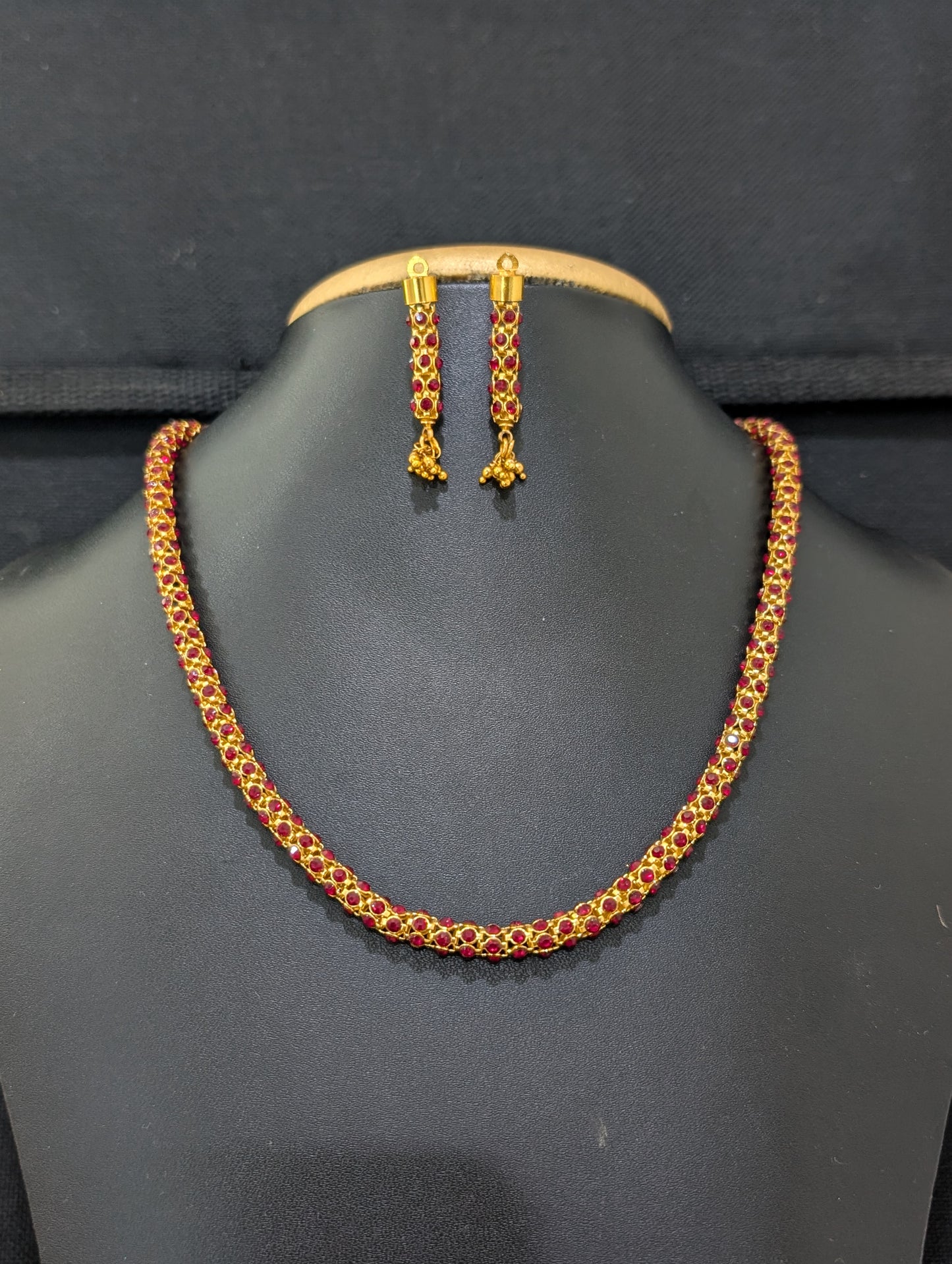 Shiny Red rhinestone Pipe Chain Necklace and Earrings set