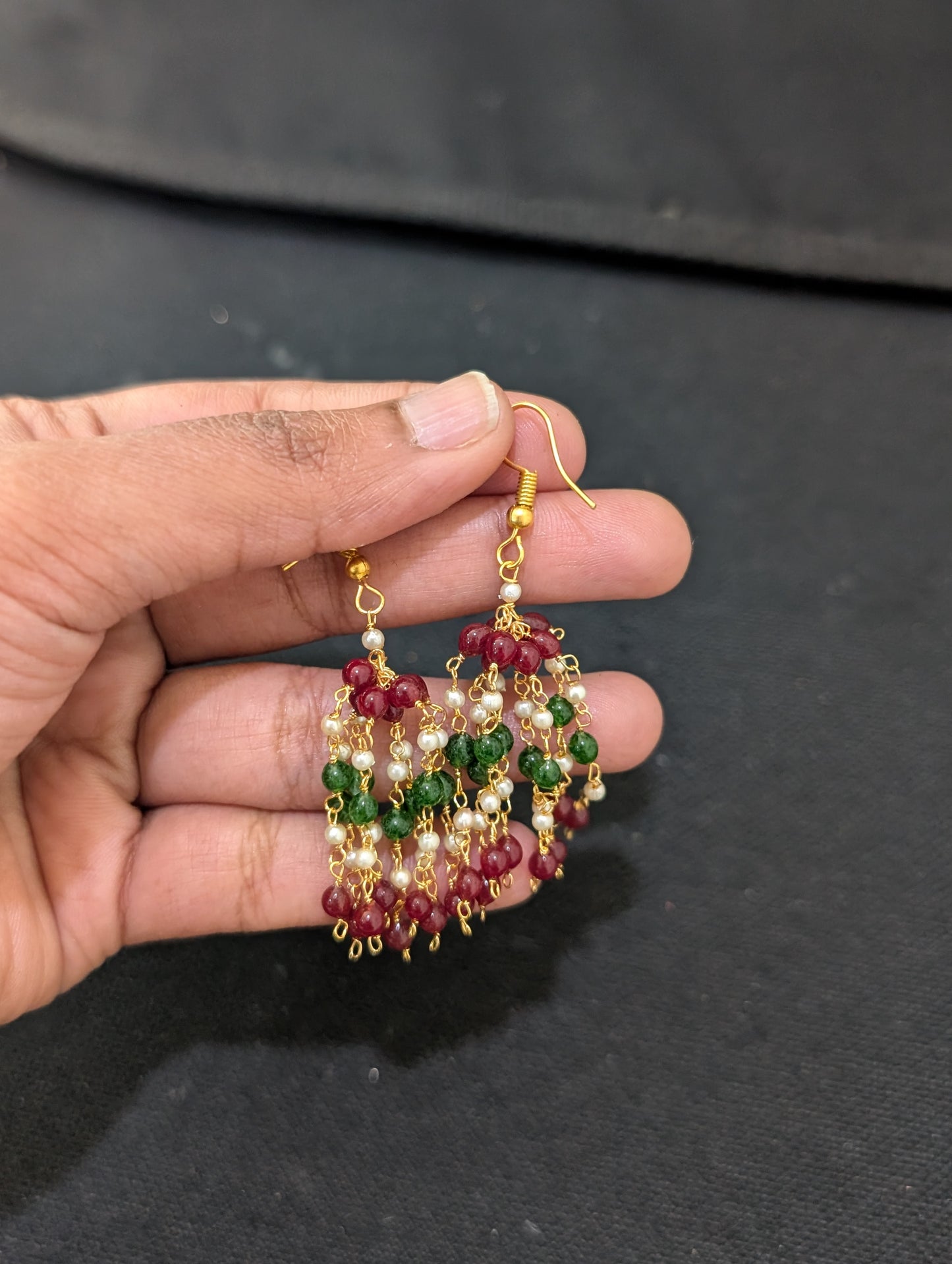 Multi stranded Pearl Color mini bead Necklace and Earrings set