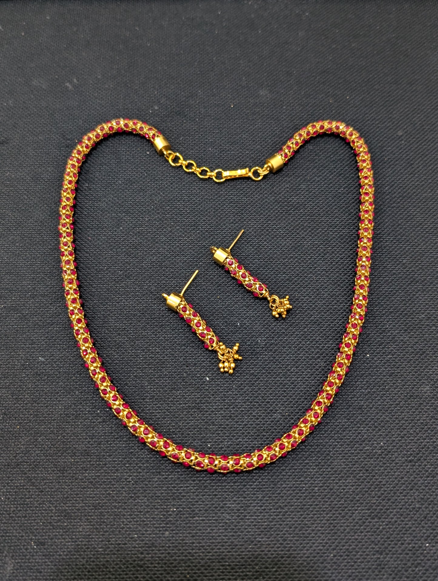 Shiny Red rhinestone Pipe Chain Necklace and Earrings set
