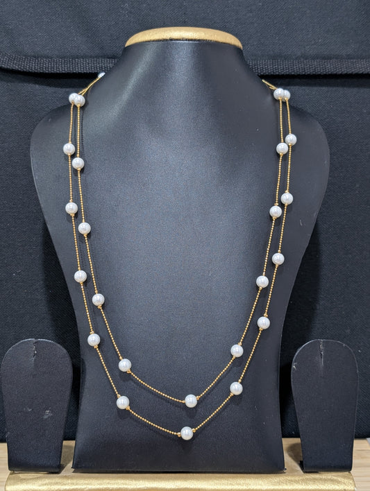 Dual stranded pearl bead Long chain necklace