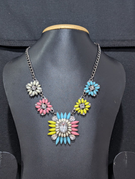 Black plating colorful plastic bead statement necklace - Simpliful
