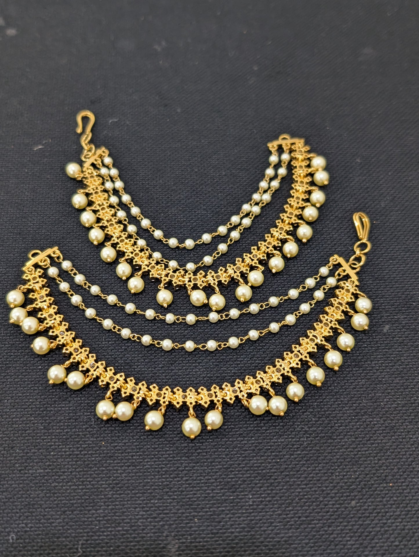 One gram gold plated CZ stone triple layer earrings chain / Maatal