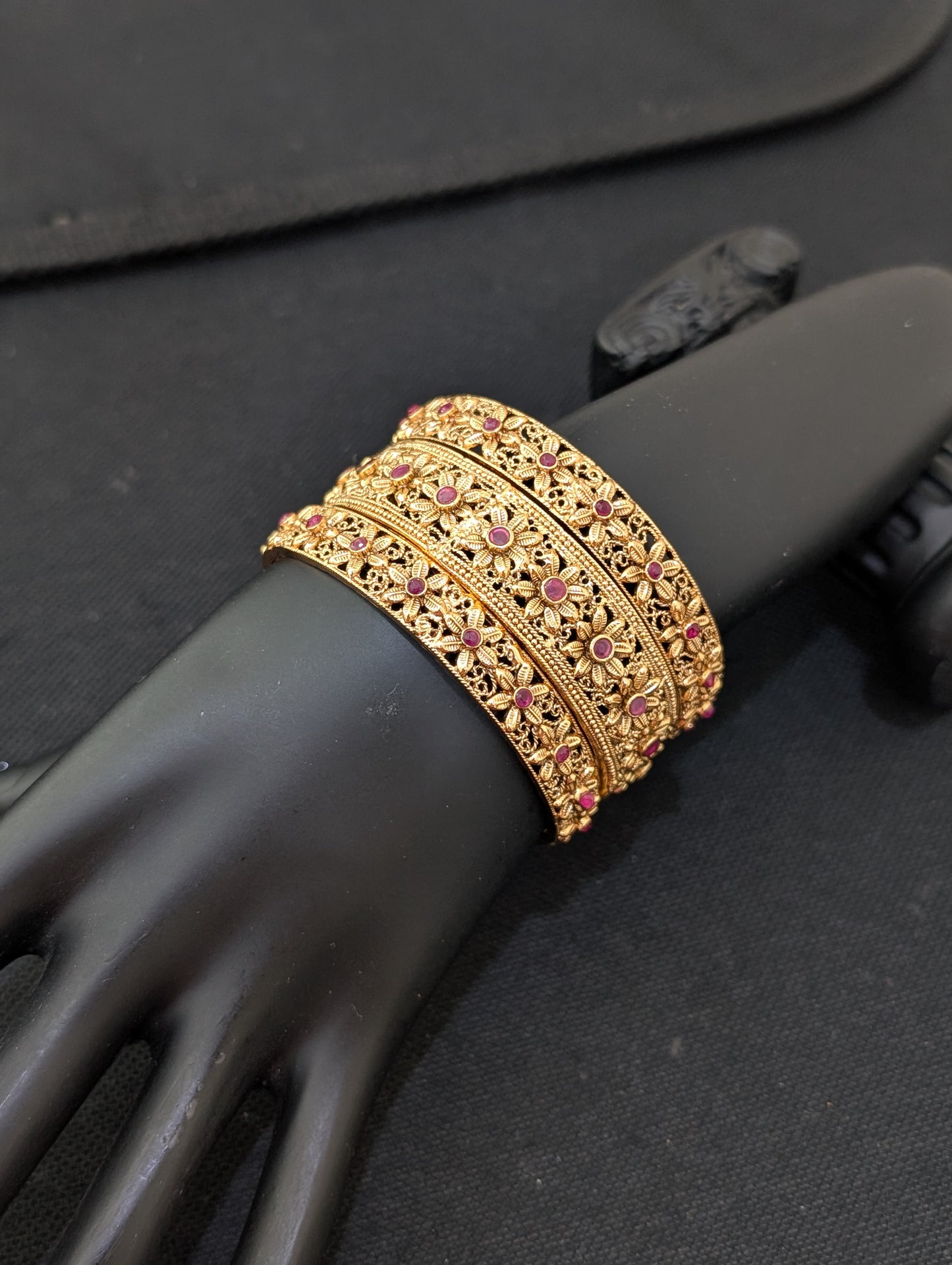 Gold plated Flower design Polki bangles - Set of 6