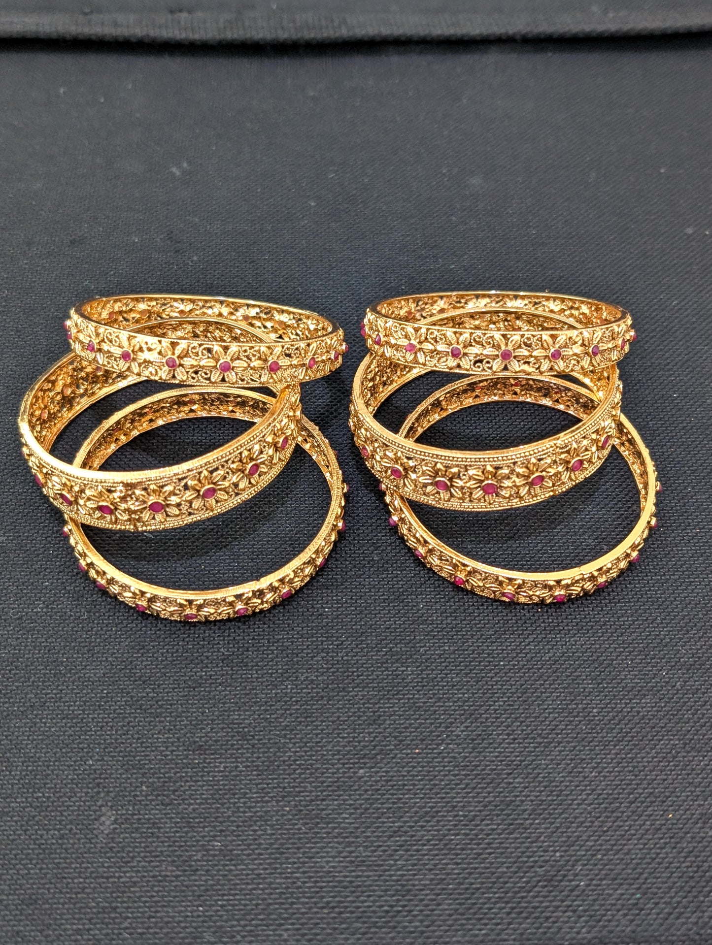Gold plated Flower design Polki bangles - Set of 6