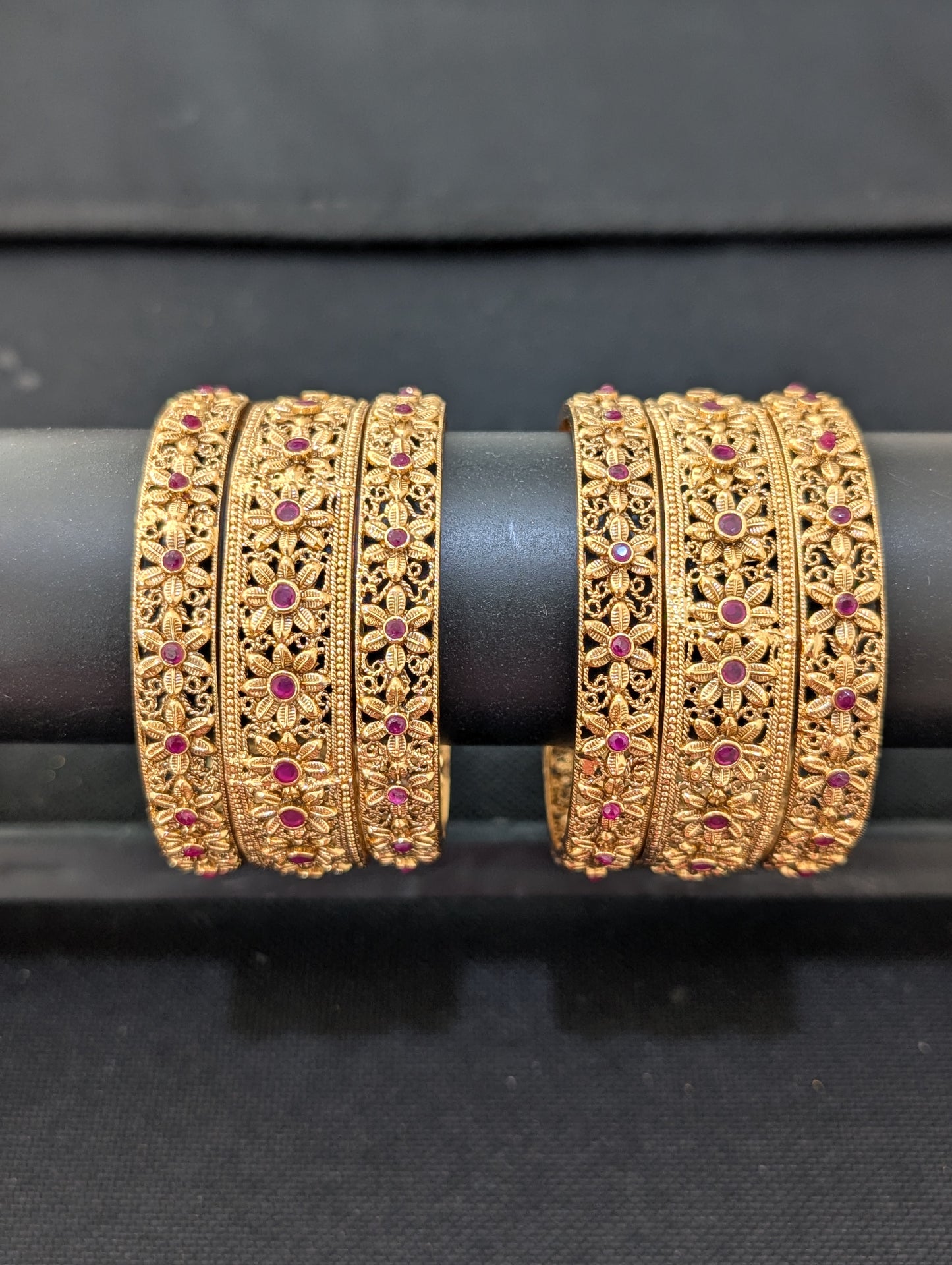 Gold plated Flower design Polki bangles - Set of 6