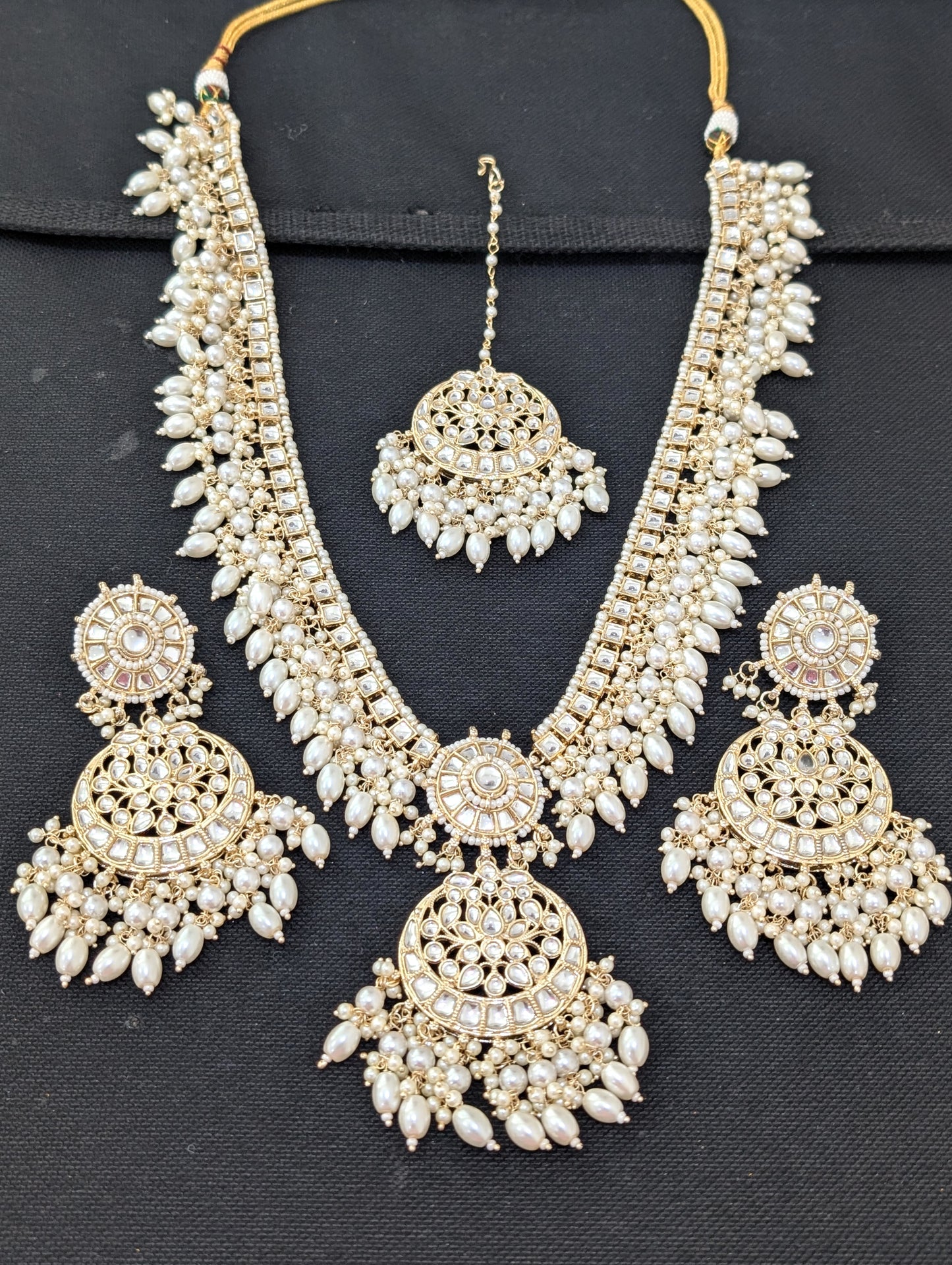 Glass Kundan Long Chain Necklace Combo set