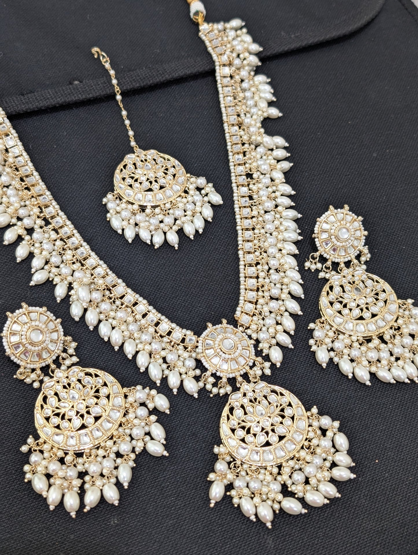 Glass Kundan Long Chain Necklace Combo set