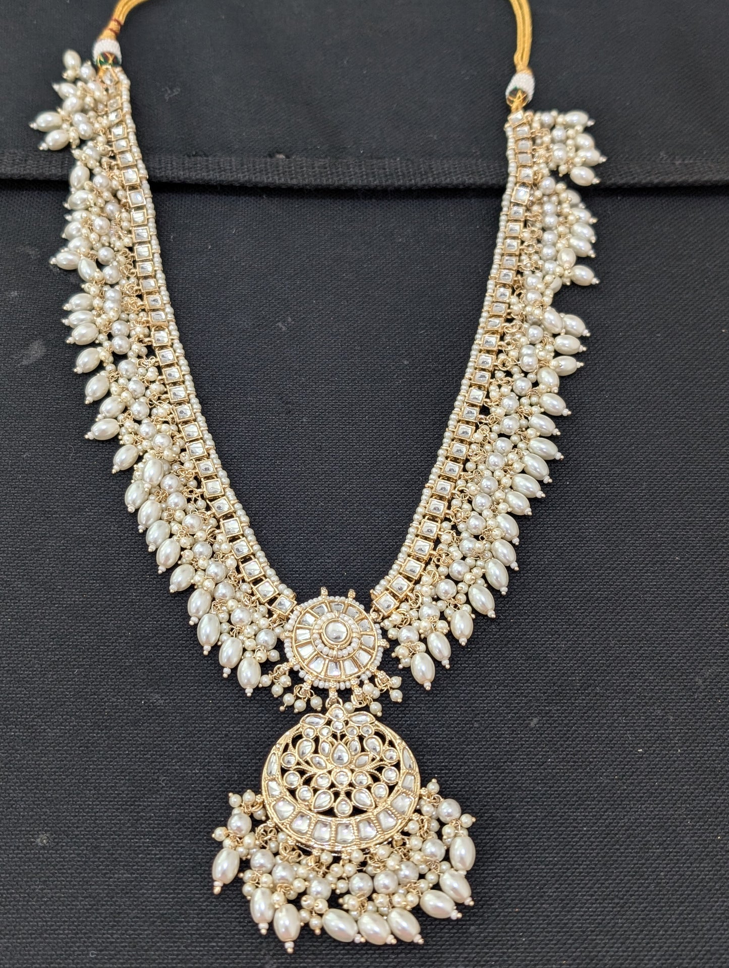 Glass Kundan Long Chain Necklace Combo set