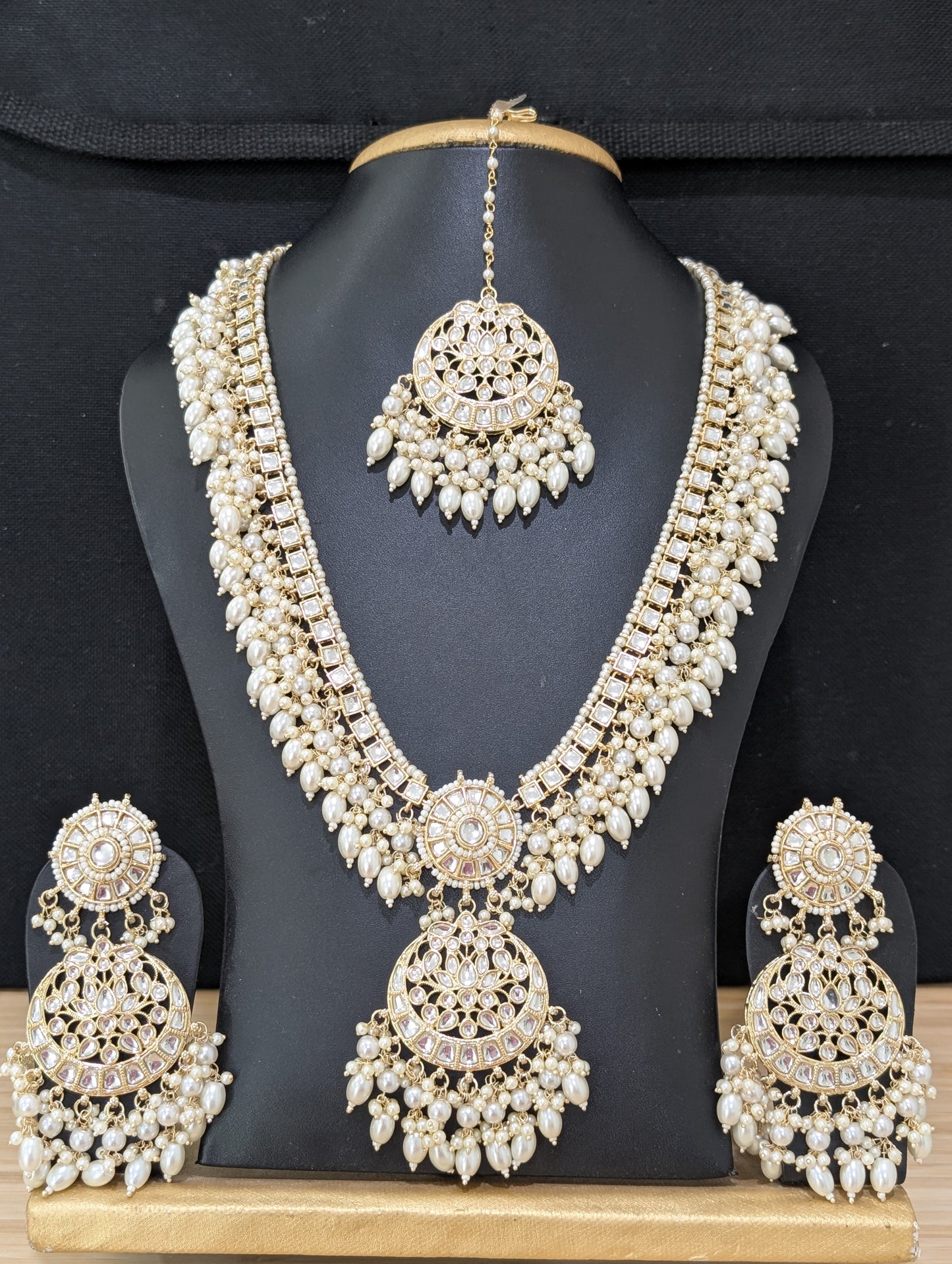 Glass Kundan Long Chain Necklace Combo set