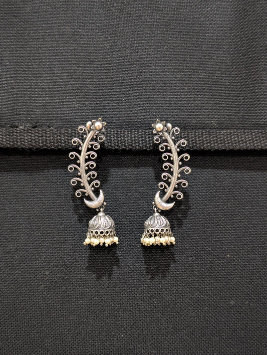 Oxidized silver Unique Jhumka earrings