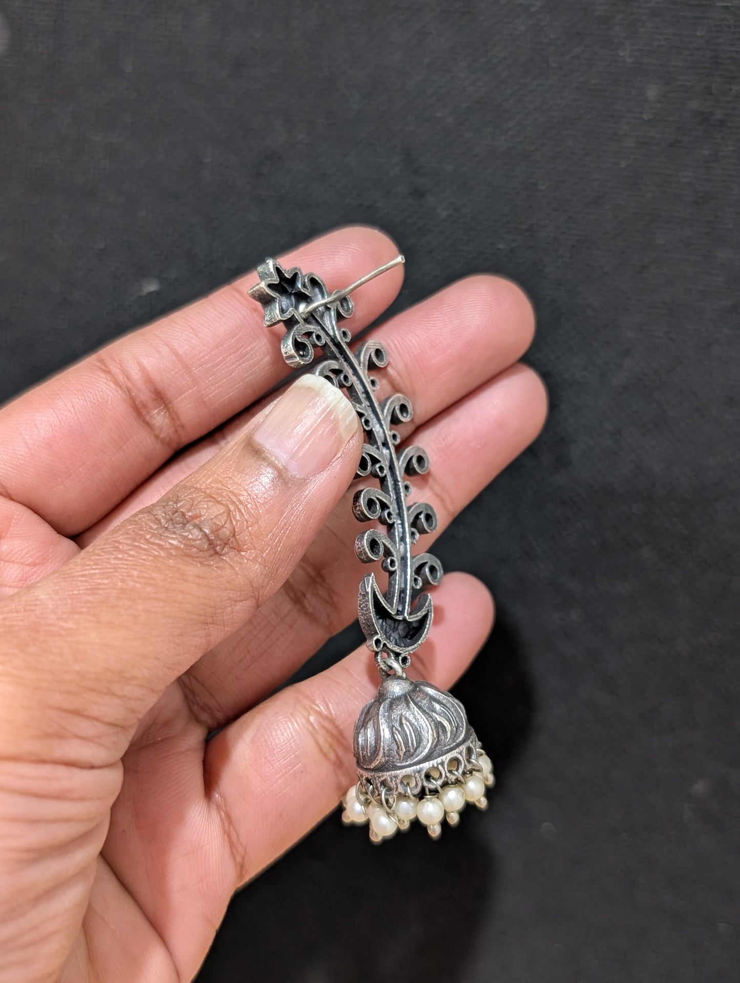 Oxidized silver Unique Jhumka earrings