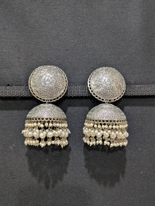 Oxidized silver XXL size Jhumka earrings