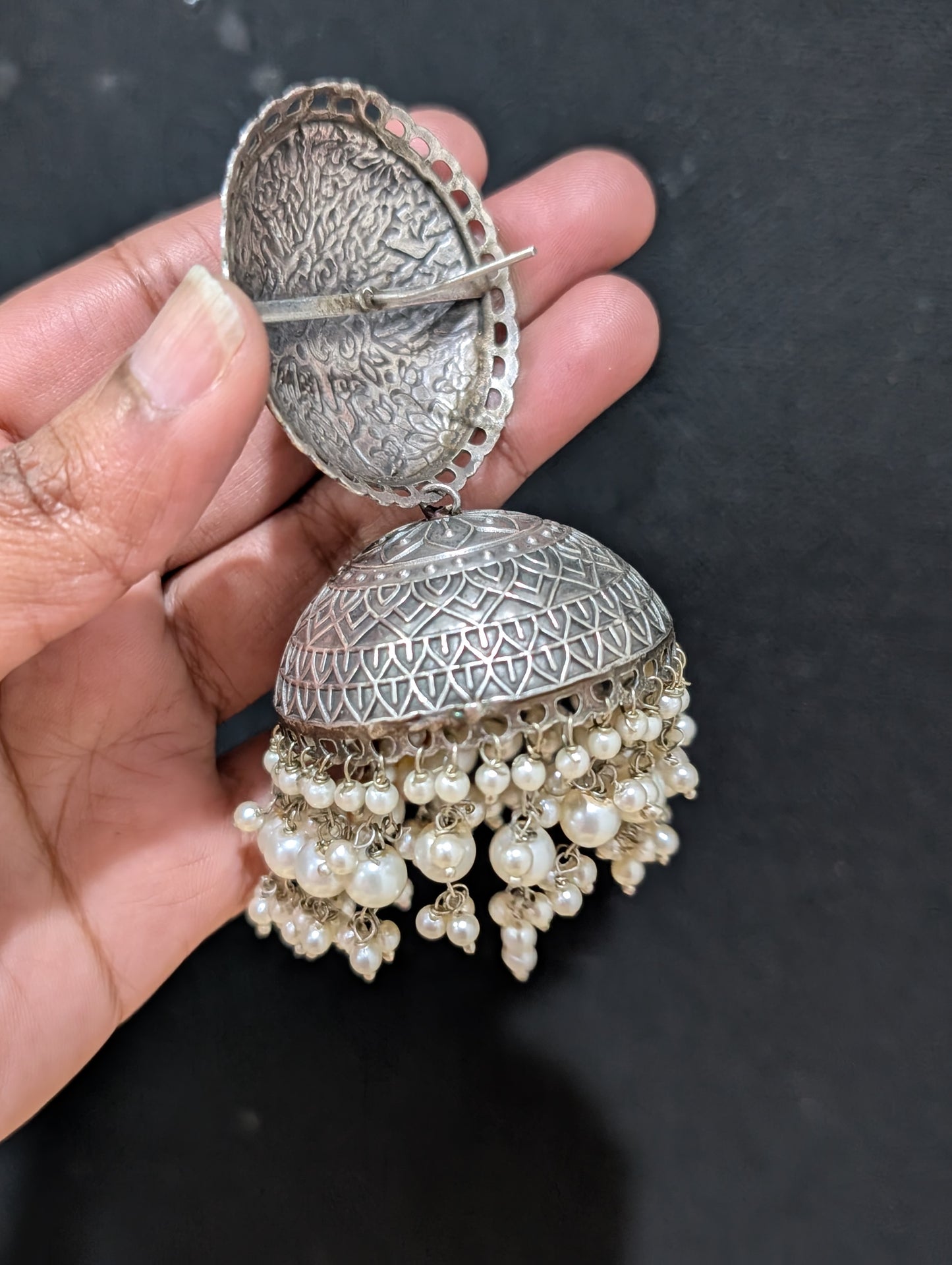 Oxidized silver XXL size Jhumka earrings