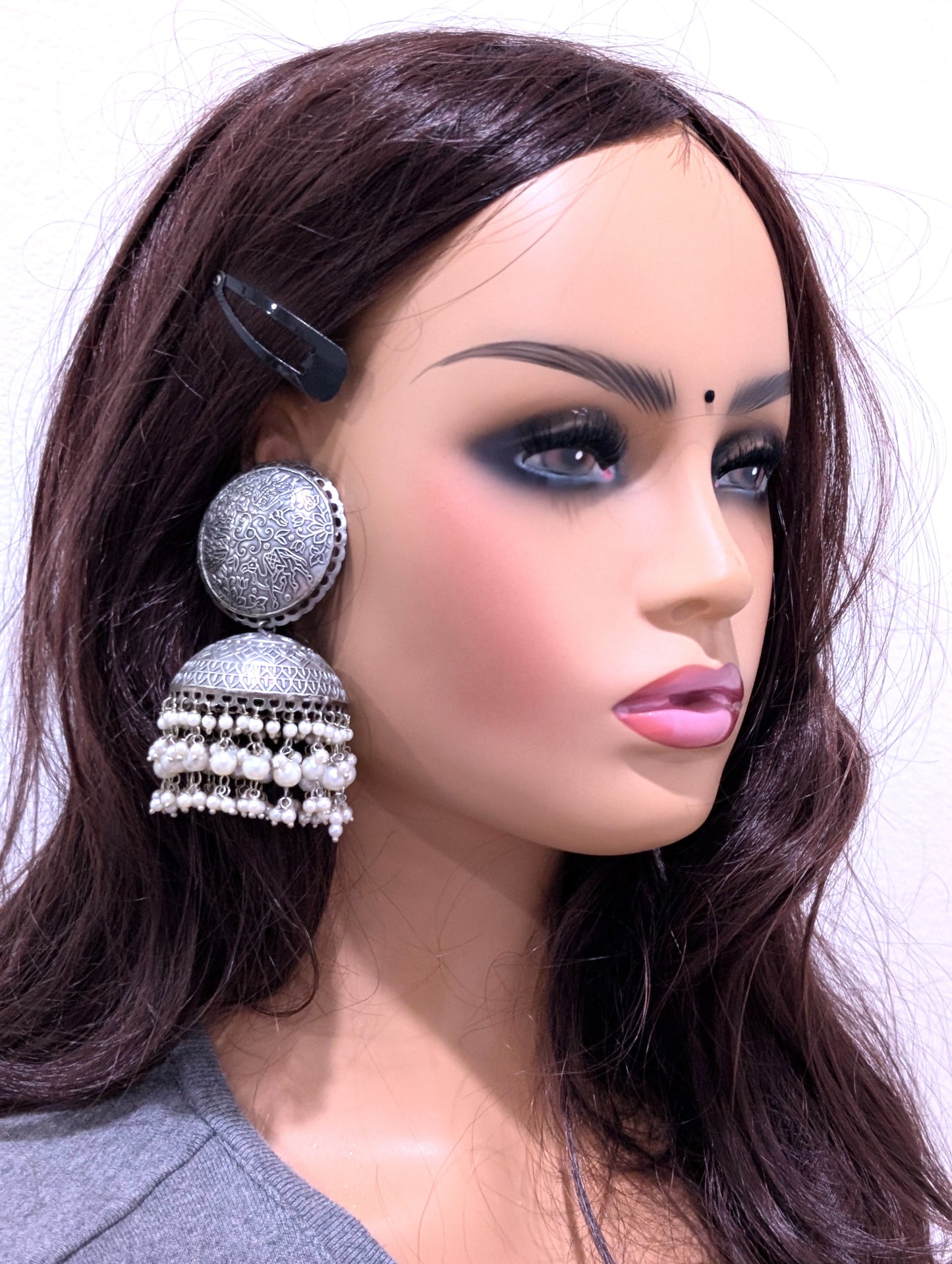Oxidized silver XXL size Jhumka earrings