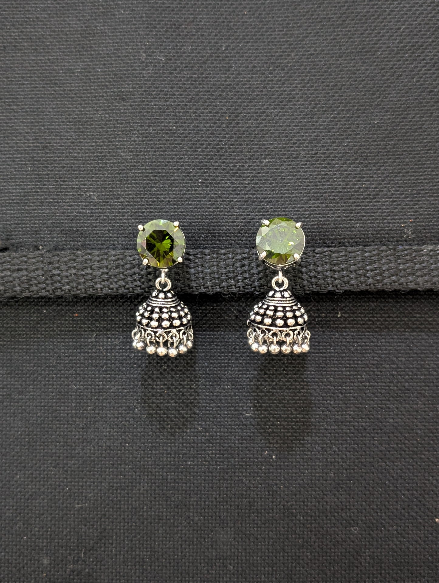 Oxidized silver CZ stone Jhumka earrings - D1