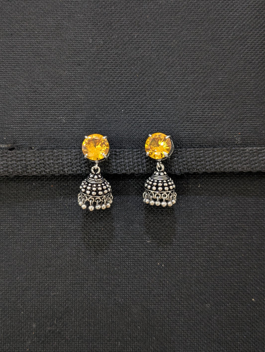 Oxidized silver CZ stone Jhumka earrings - D1