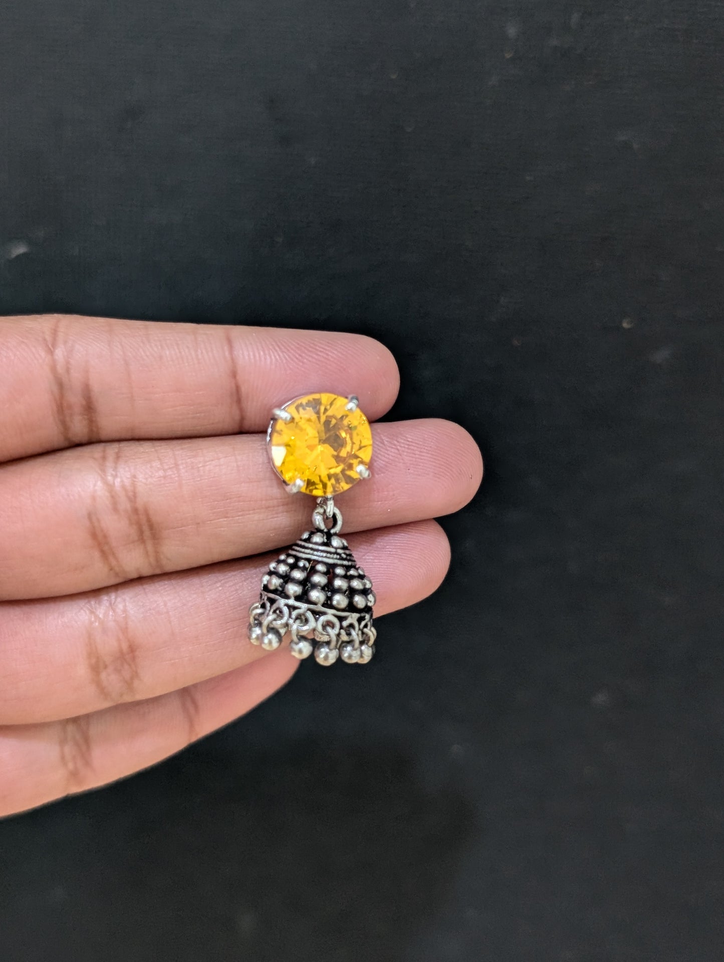 Oxidized silver CZ stone Jhumka earrings - D1
