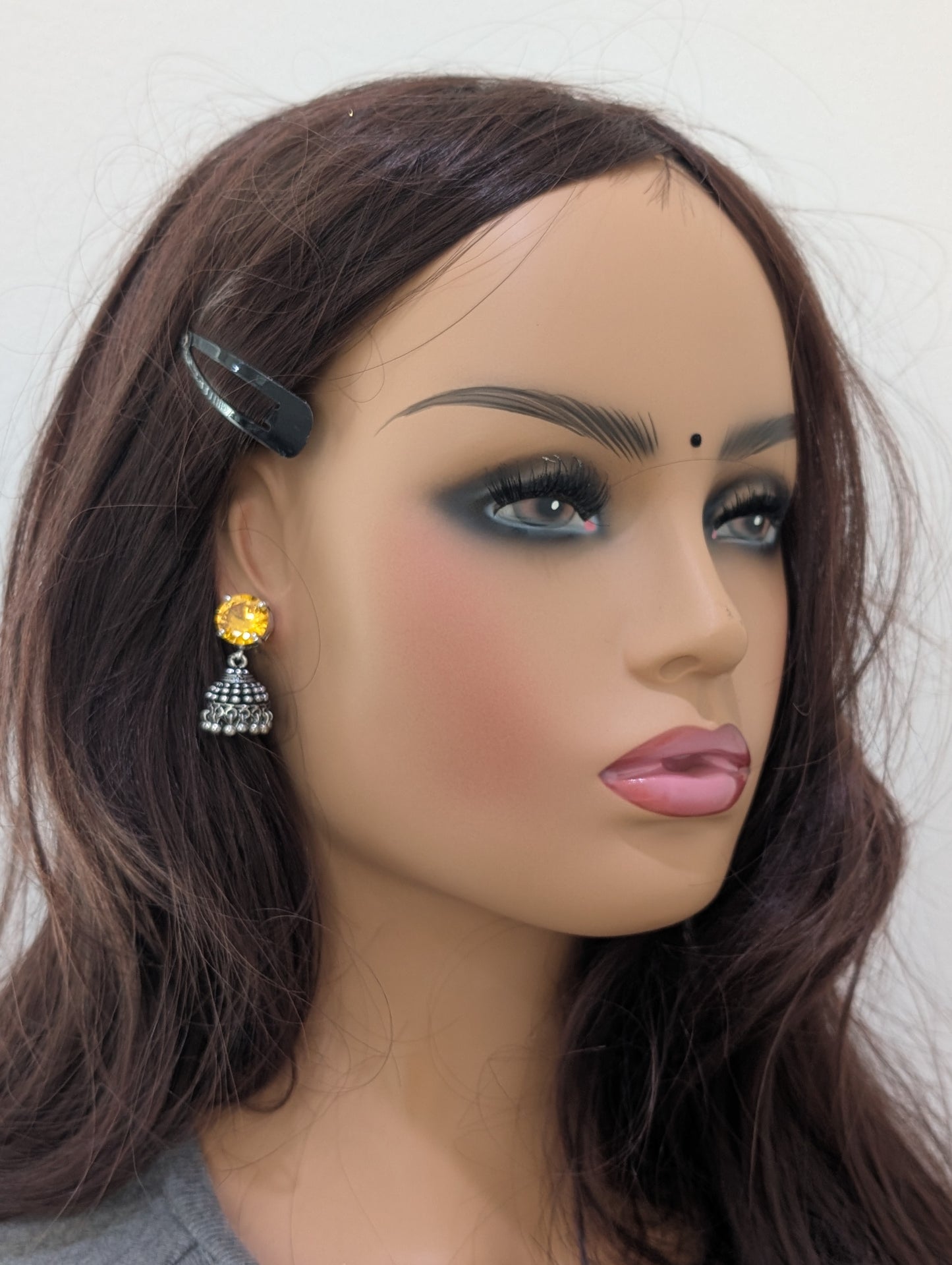 Oxidized silver CZ stone Jhumka earrings - D1