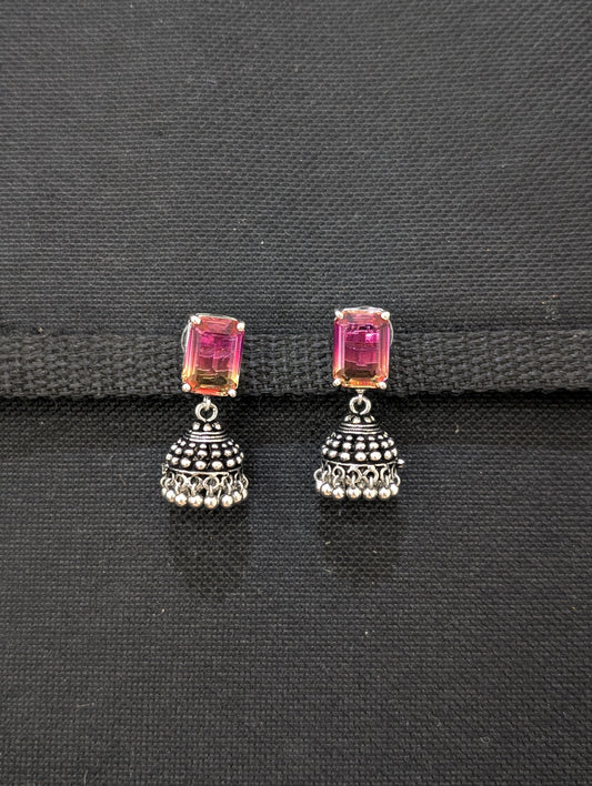 Oxidized silver CZ stone Jhumka earrings - D3