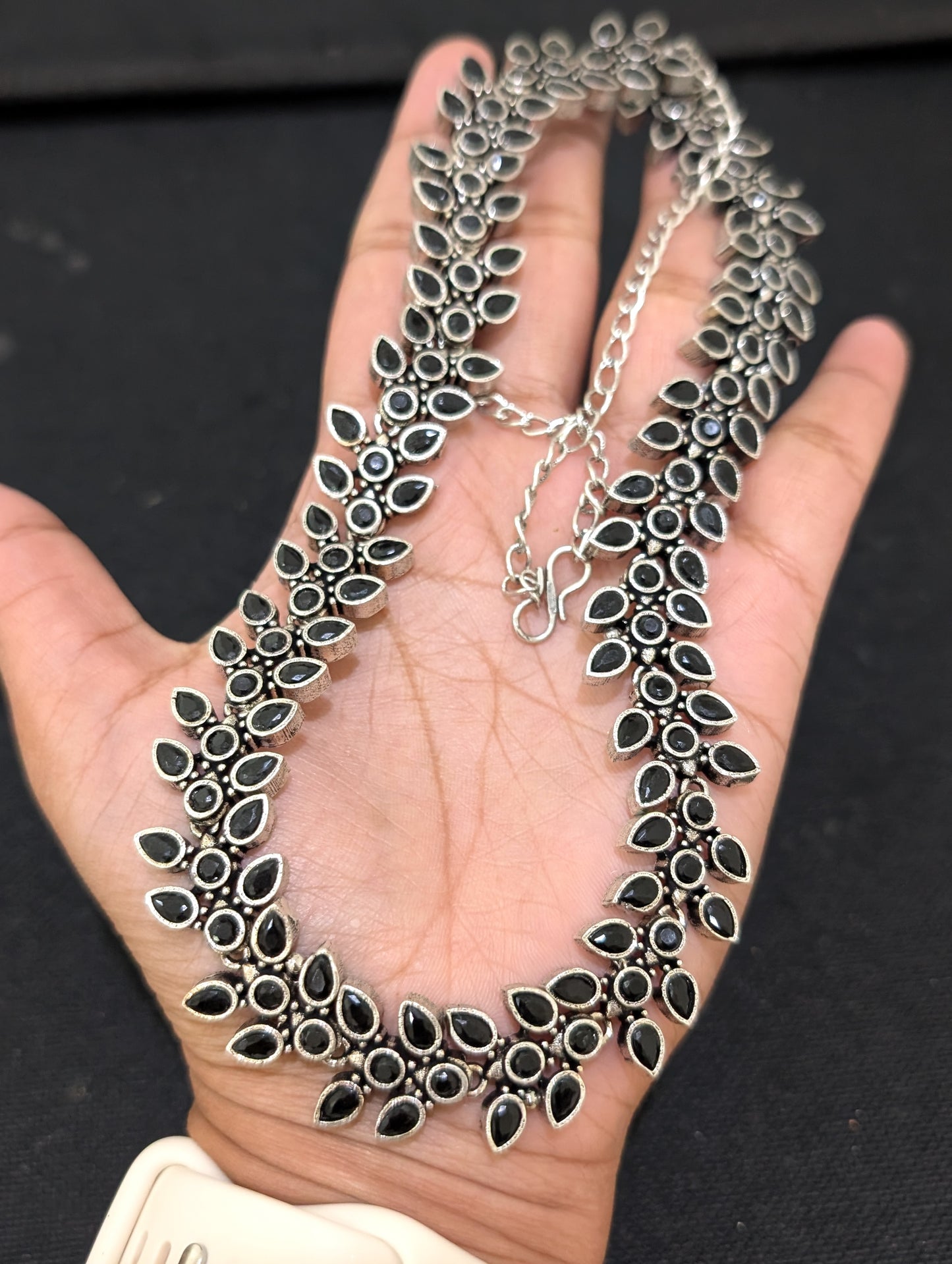 Oxidized silver Polki stone Necklace