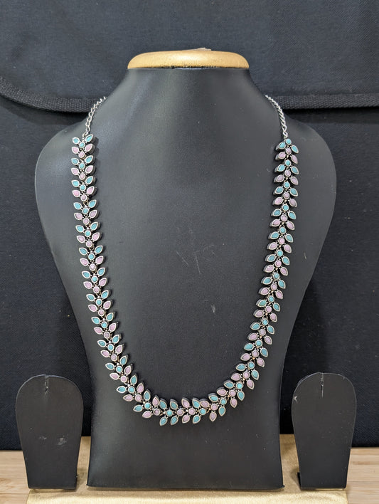 Oxidized silver Polki stone Necklace